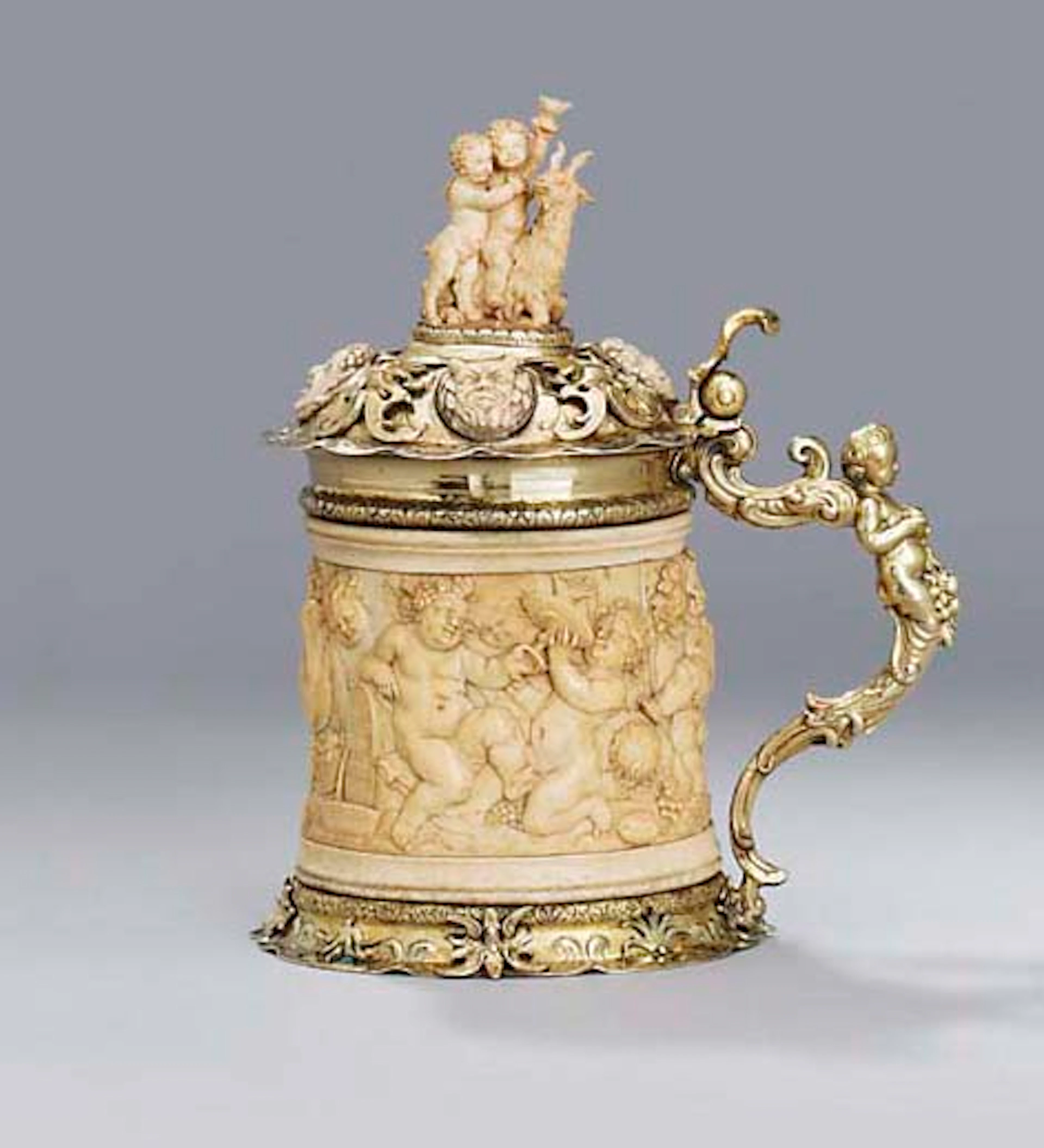 A German silver-gilt mounted ivory tankard