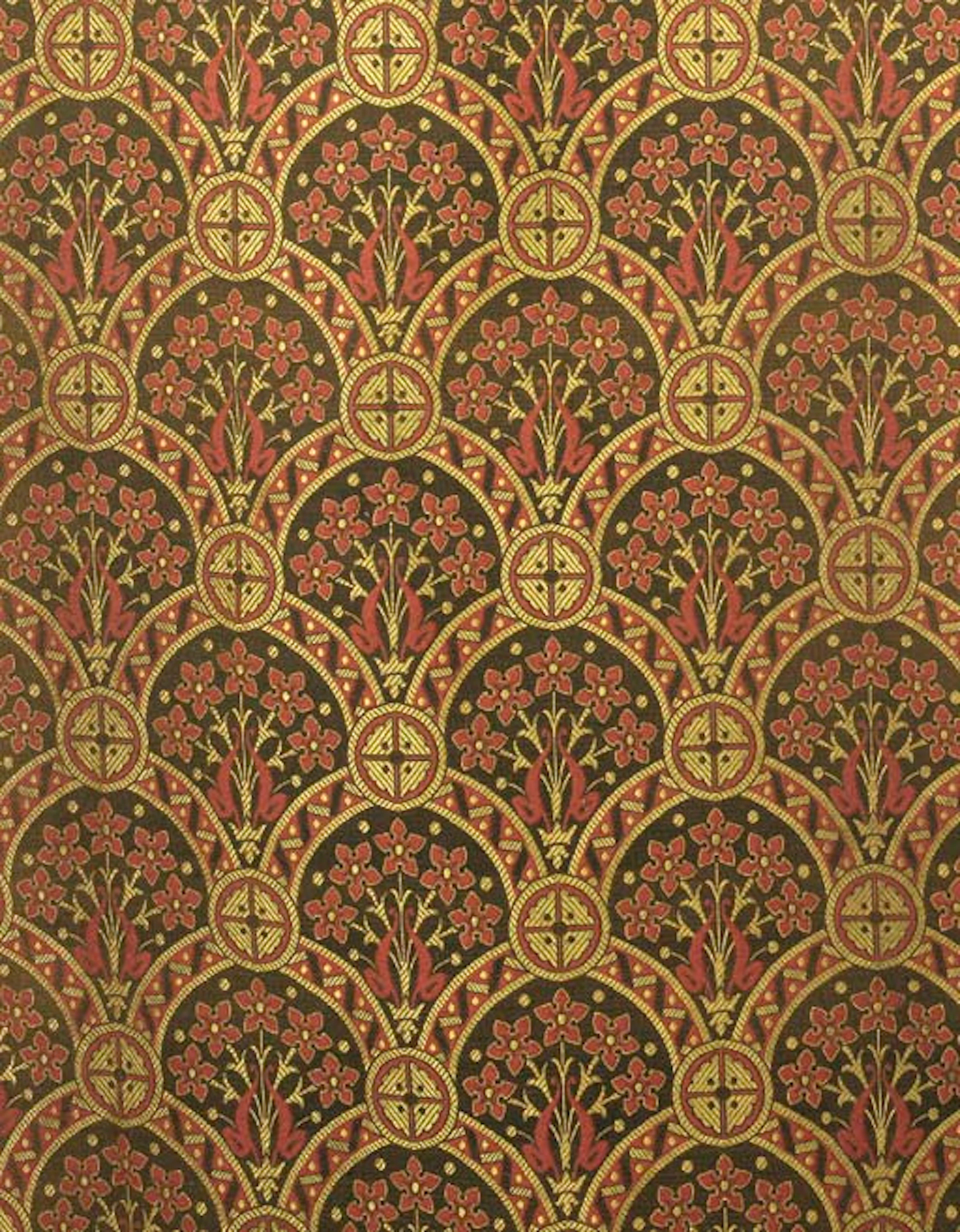 A LARGE JAMES W & C WARD SILK DAMASK designed by Dr Christopher Dresser, 1871