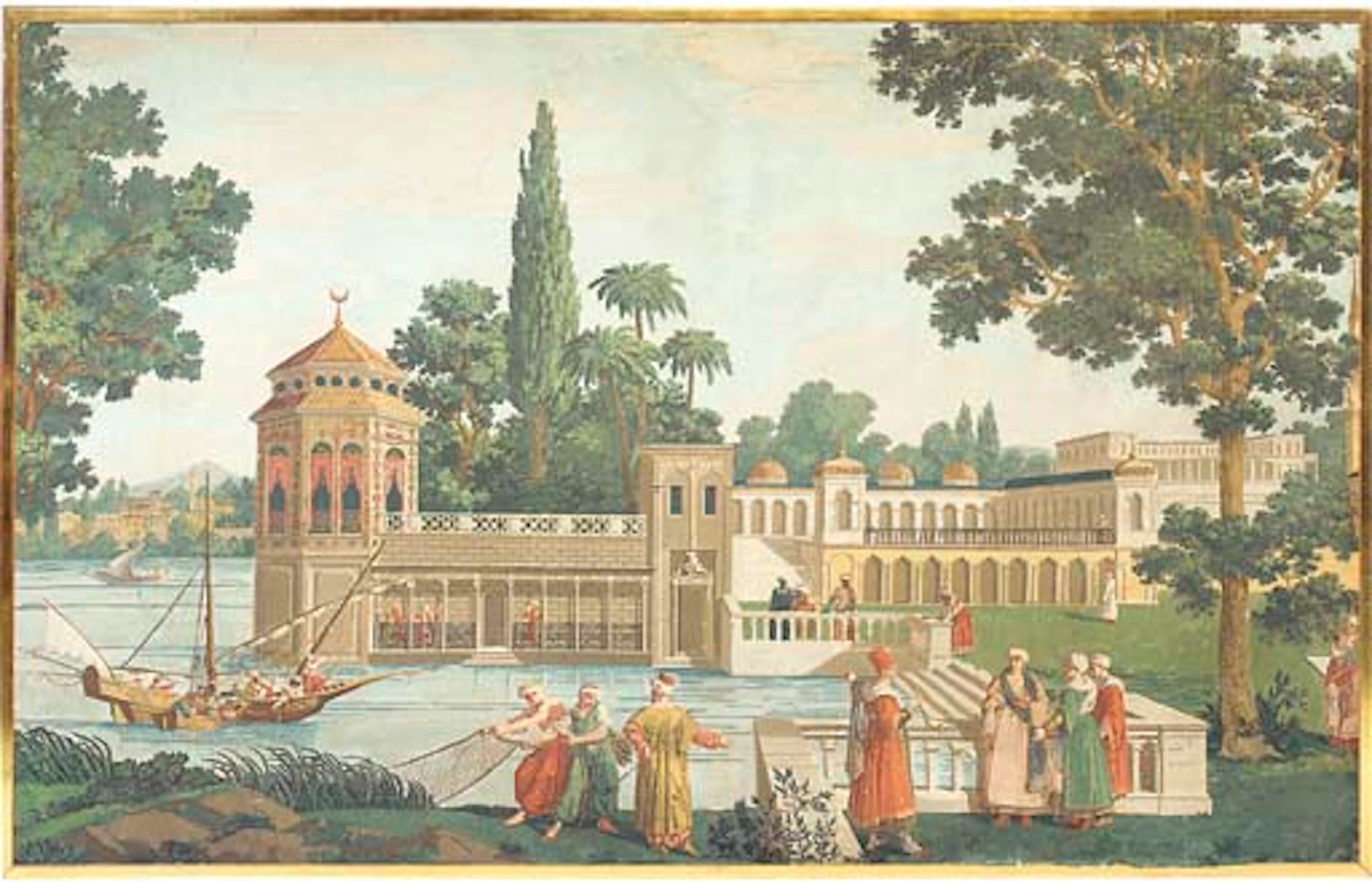 A Restauration painted wall paper panel from the 'Les Rives du Bosphore'