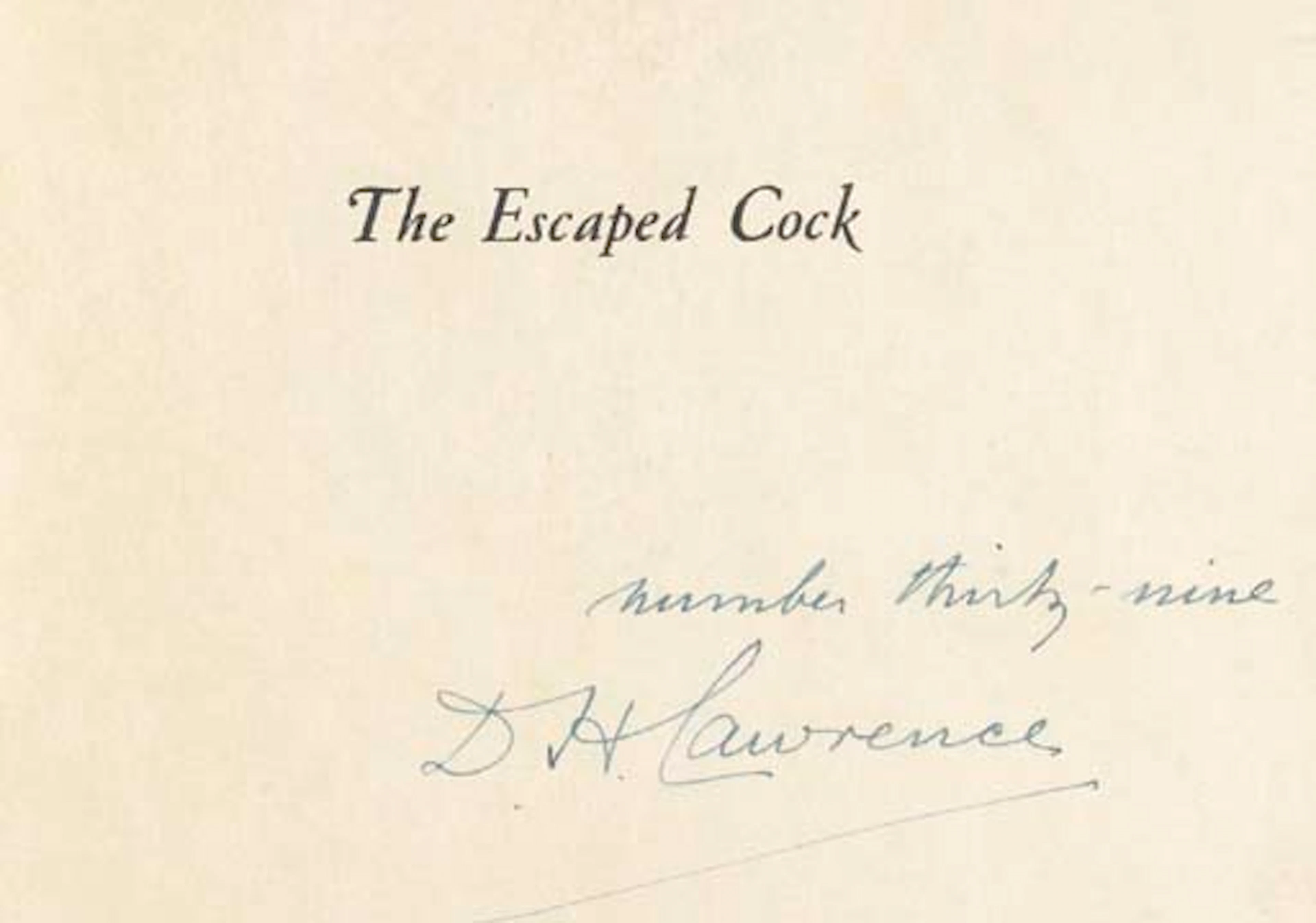 LAWRENCE, D.H. The Escaped Cock. Paris: Roger Lescaret for the Black Sun Press, 1929.