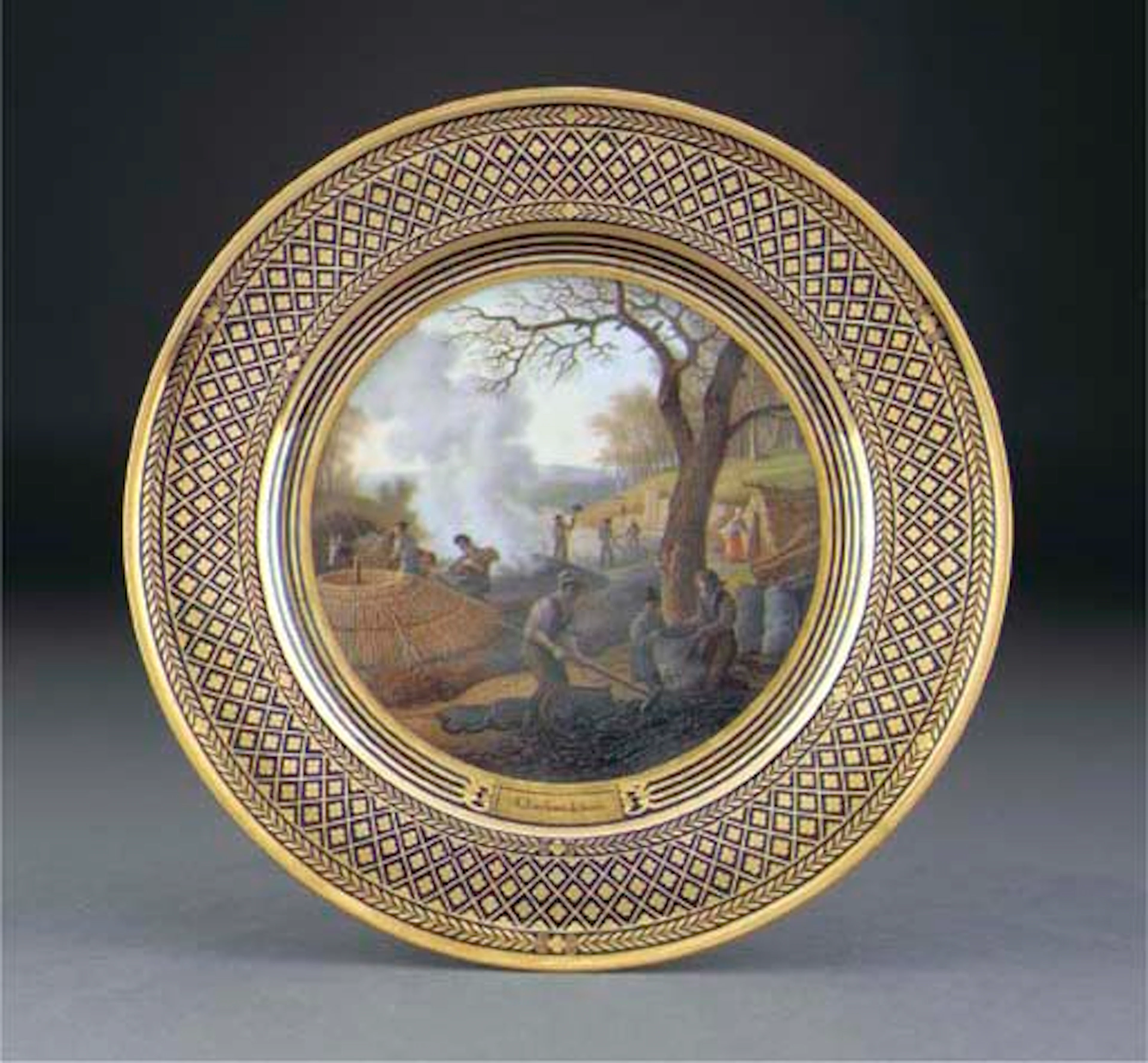 A Sevres (hard paste) blue-ground plate from the Service des arts industriels