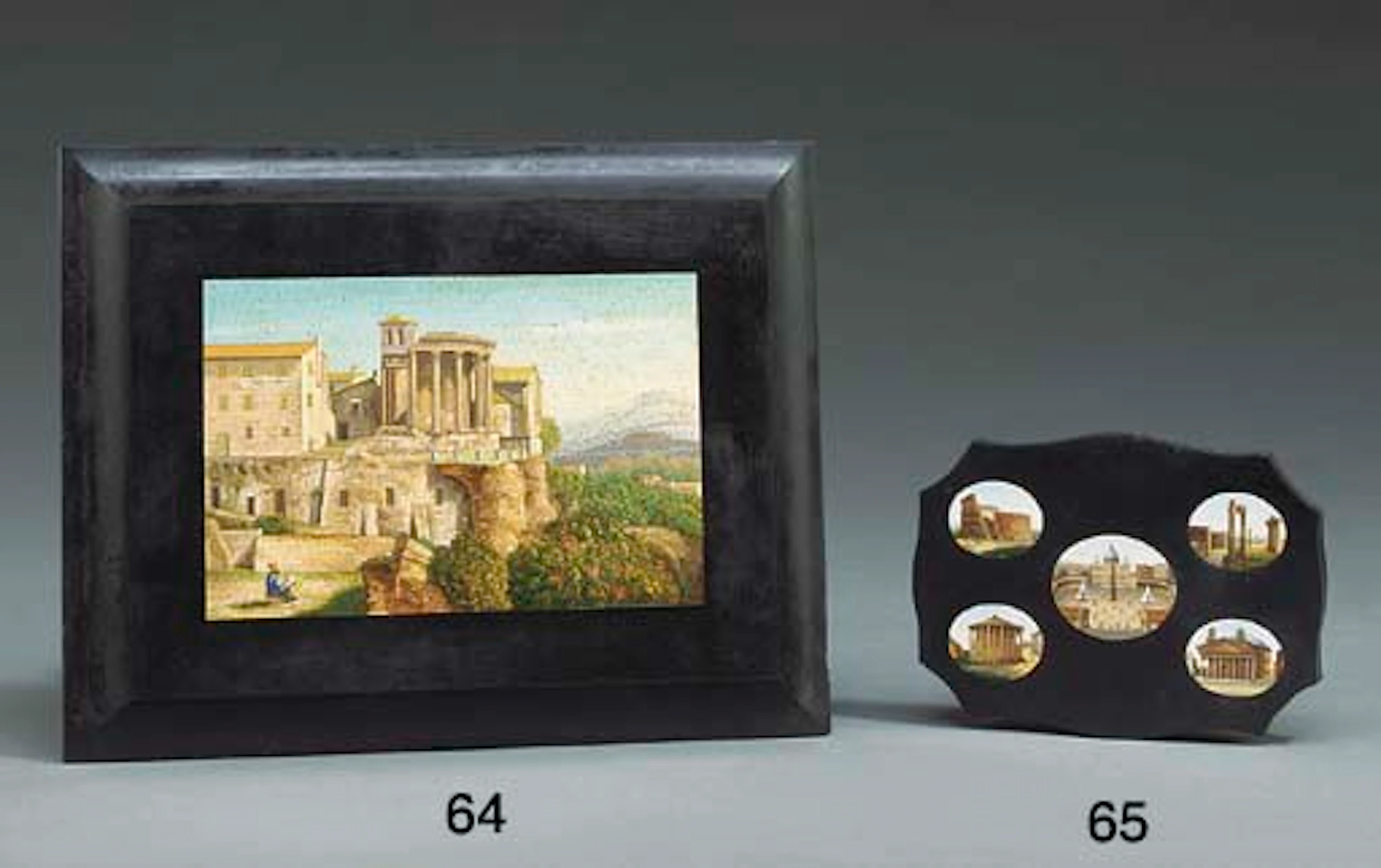 A Roman micromosaic plaque depicting the Sybil's Temple at Tivoli