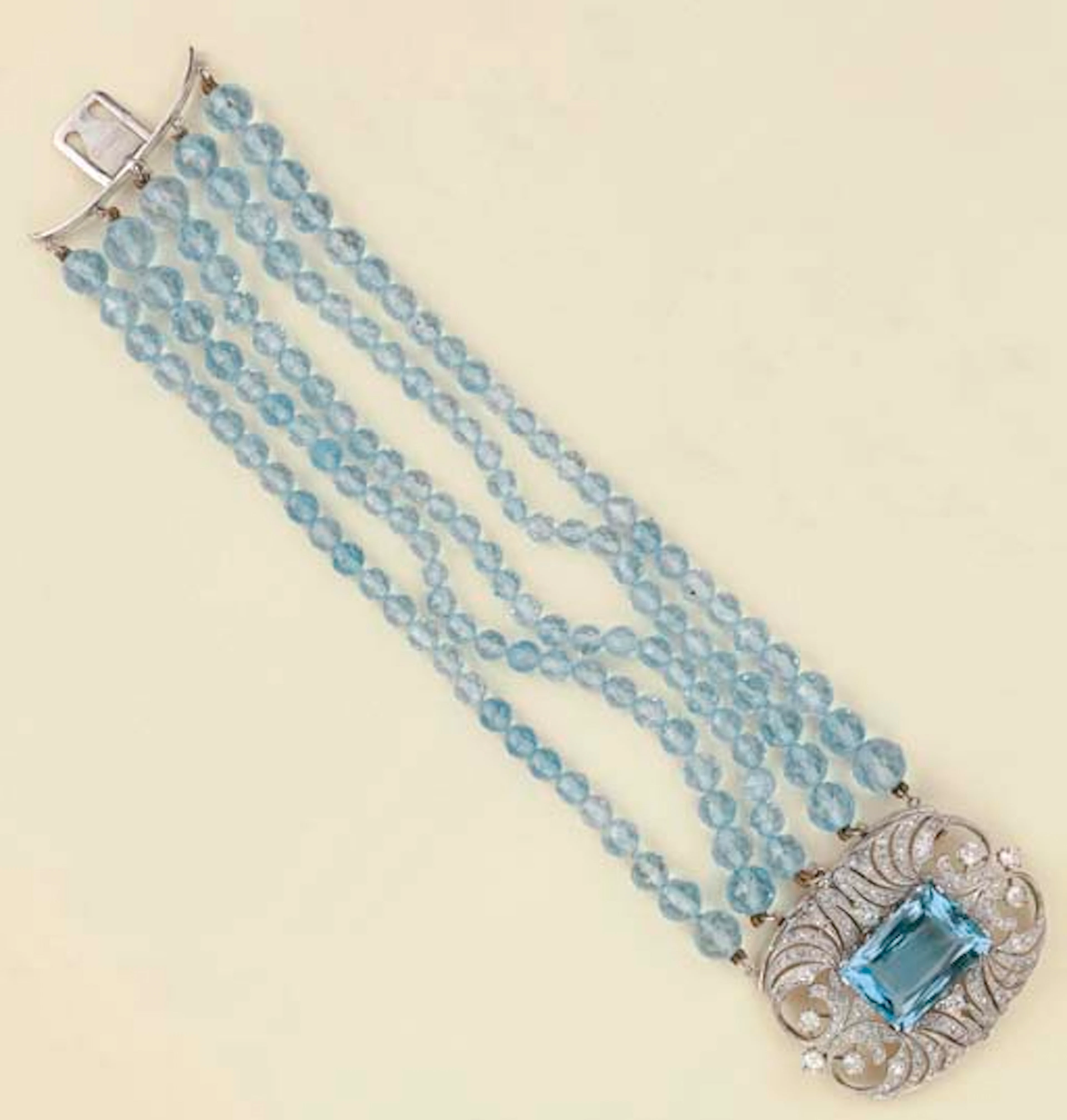 Bracciale in platino, brillanti e acquamarine