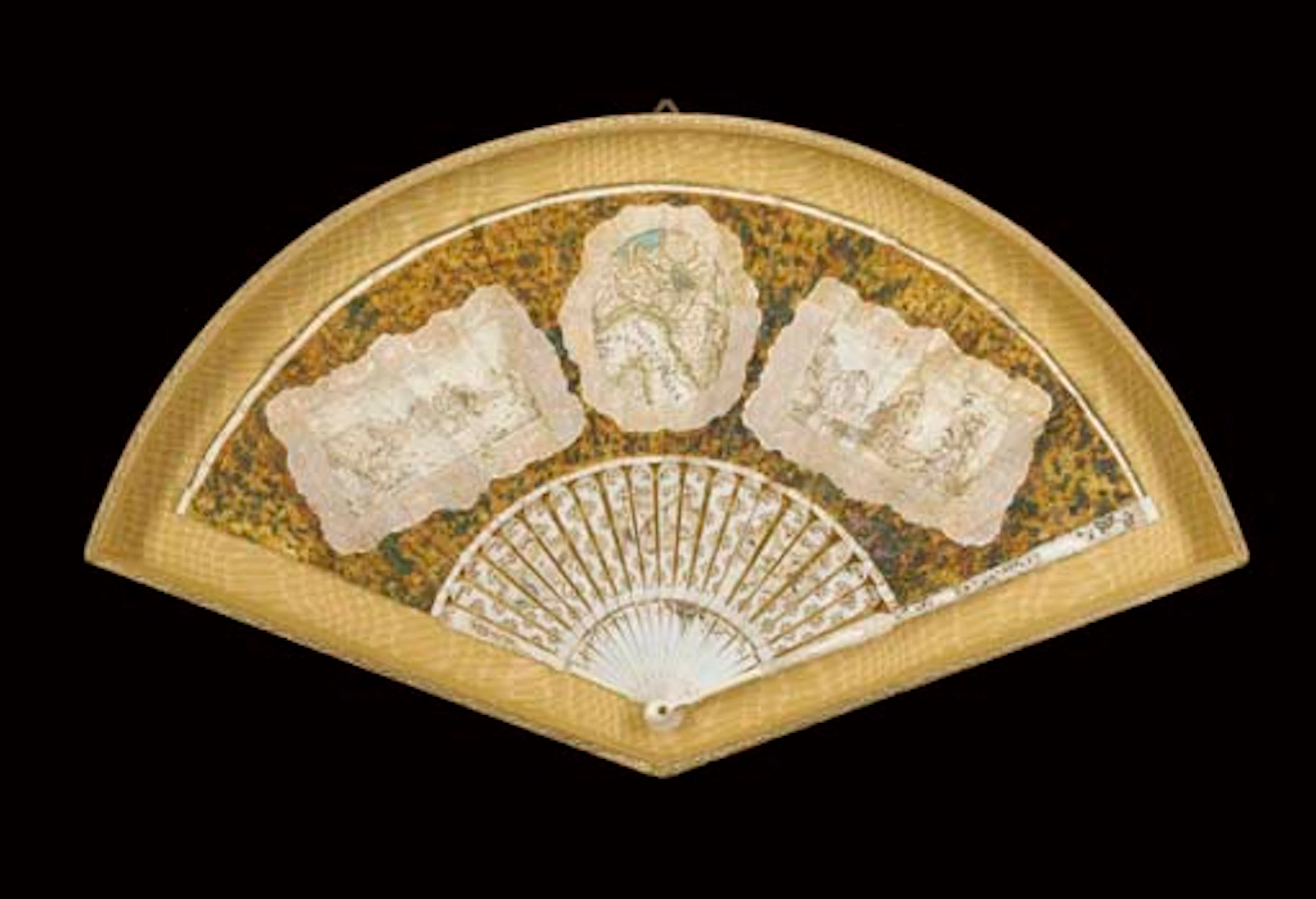 A rare trompe l'oeil fan with a map of Northern Italy,