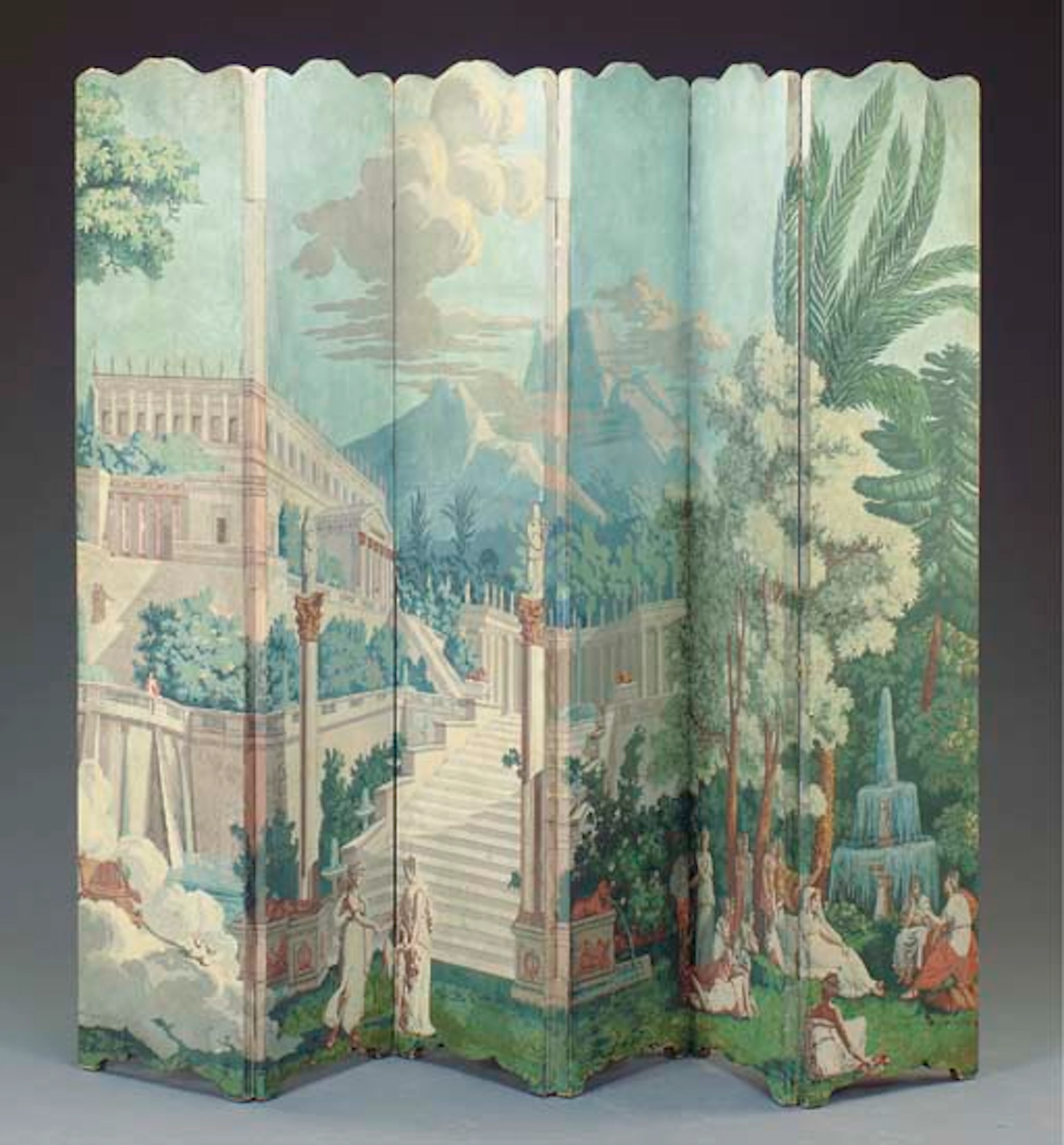 A FRENCH PAPIER PEINT SIX PANEL FLOOR SCREEN,