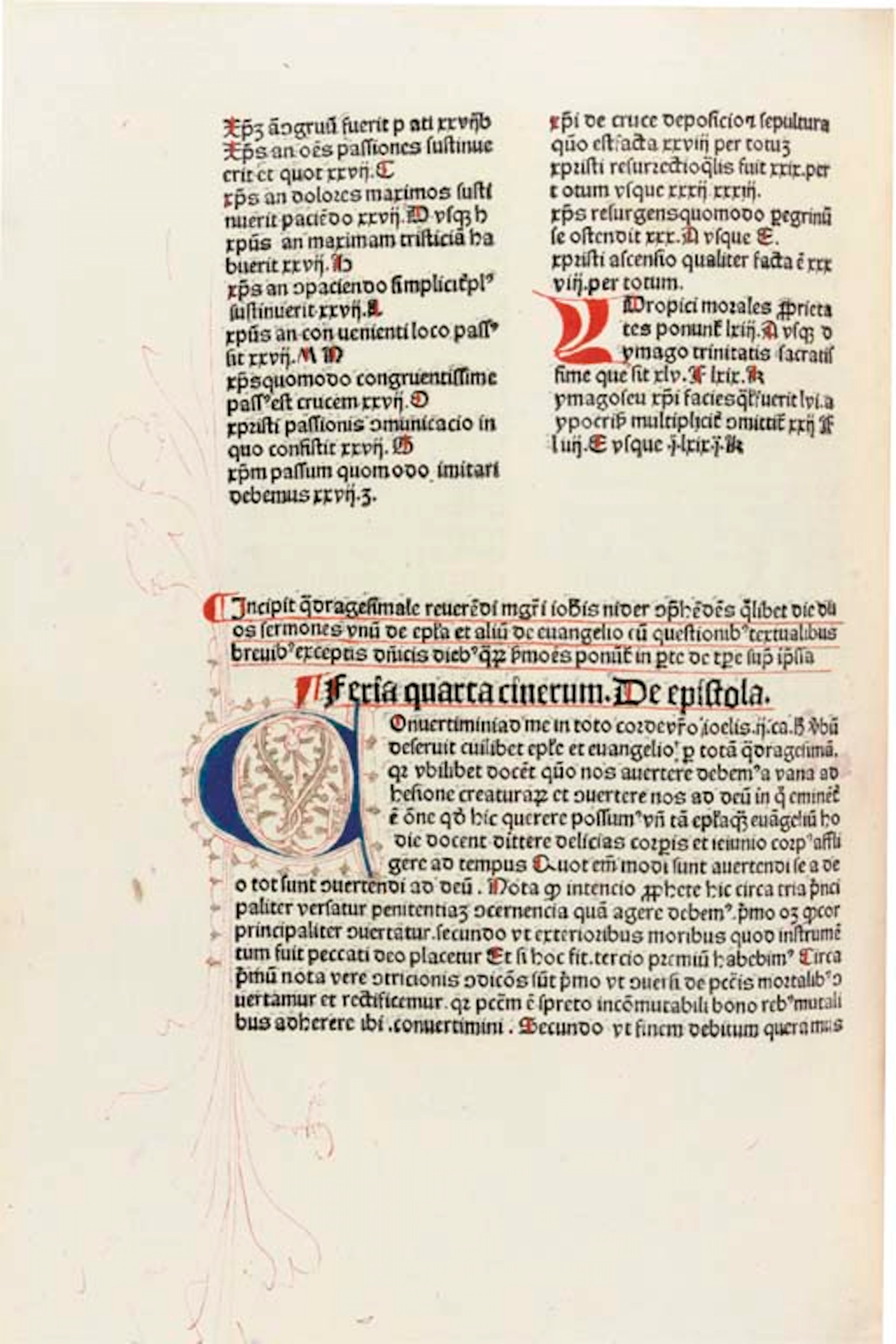 NIDER, Johannes. Sermones de tempore et de sanctis cum quadragesimali. [Cologne: Johann Koelhoff, the Elder, about 1482.] Chancery 2° (283 x 204mm). Gothic type, 3 inititals supplied in