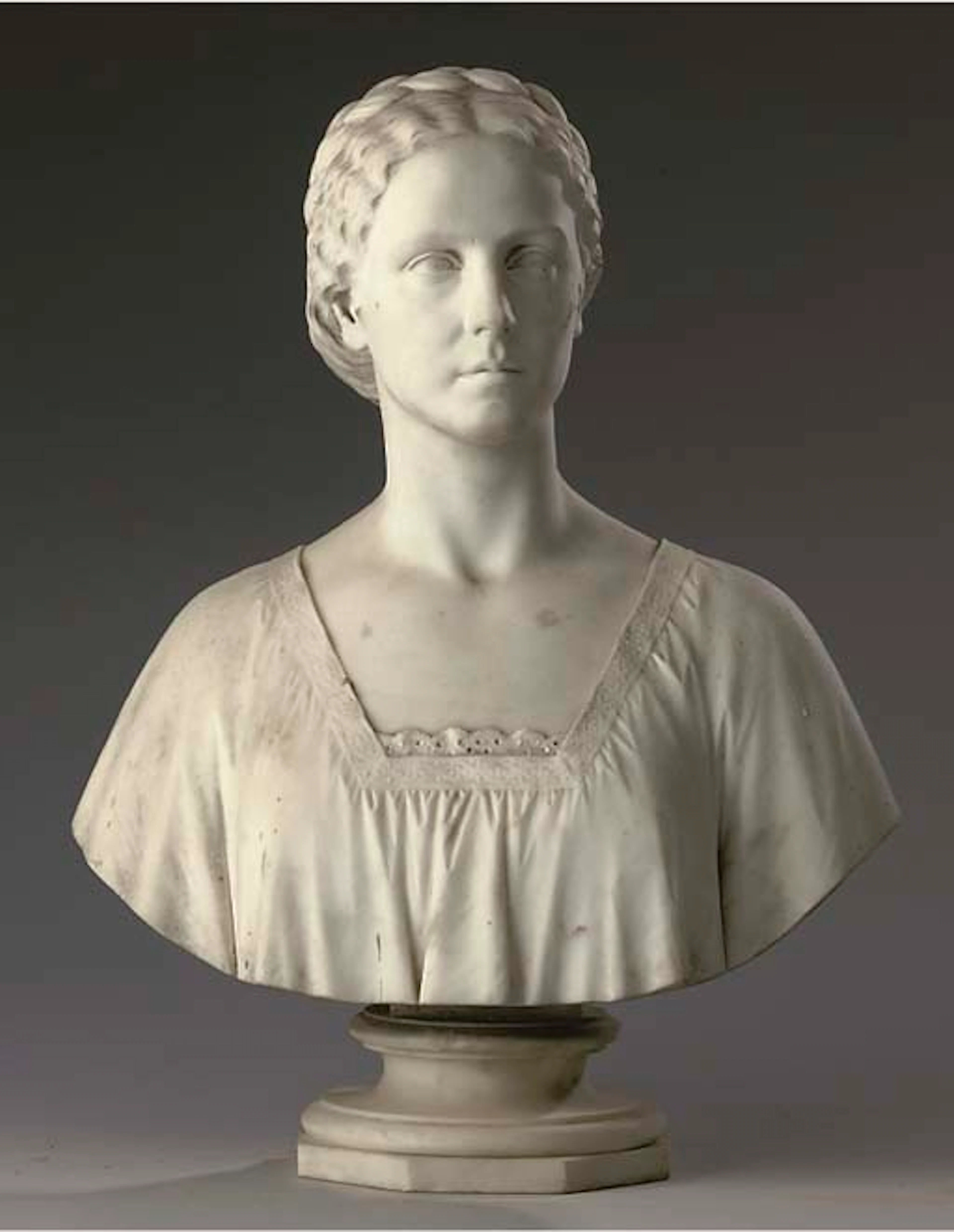 A VICTORIAN WHITE MARBLE BUST OF A WOMAN