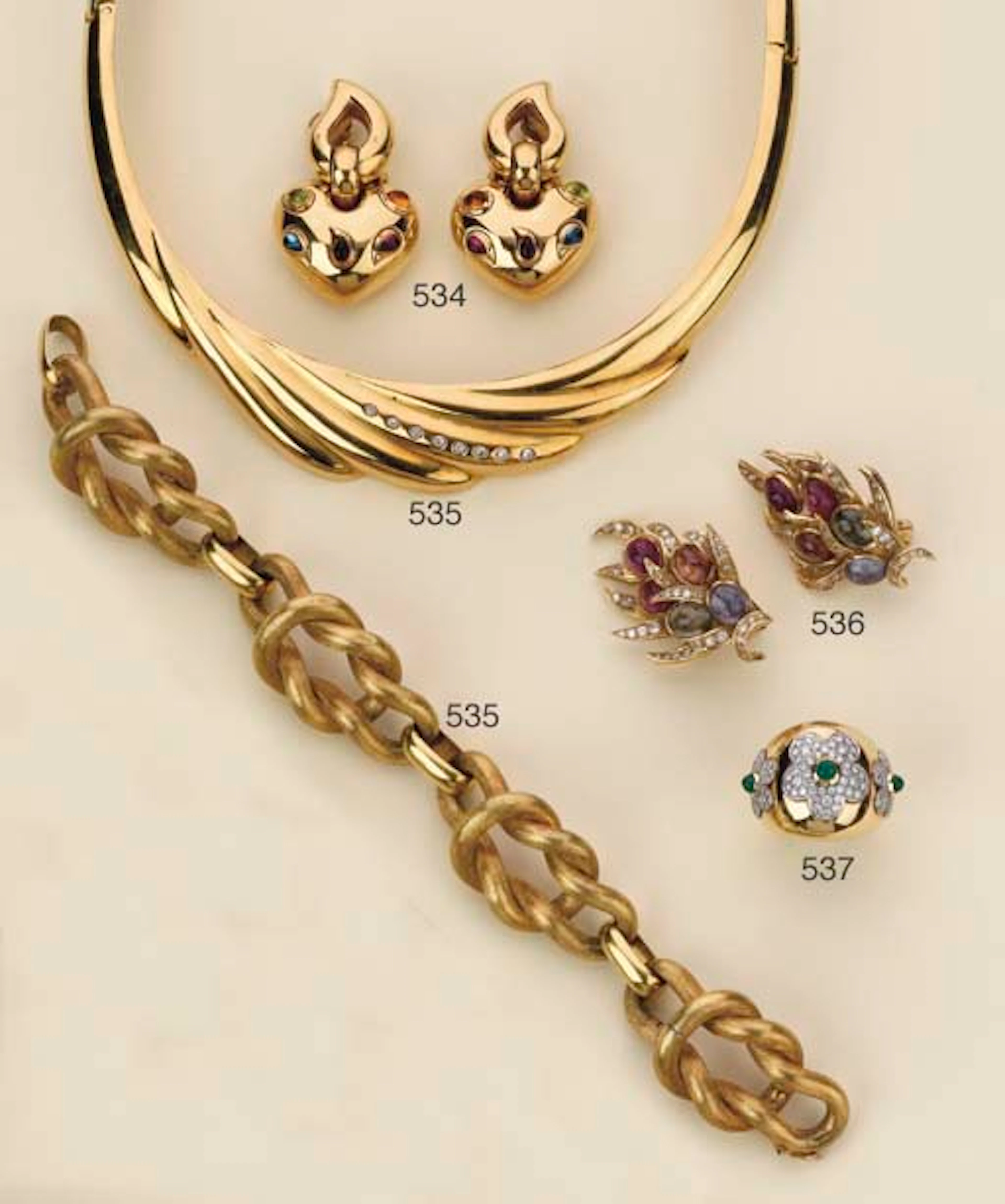 PAIO DI ORECCHINI PENDENTI A CLIP IN ORO E PIETRE DI COLORE, FIRMATI CHOPARD