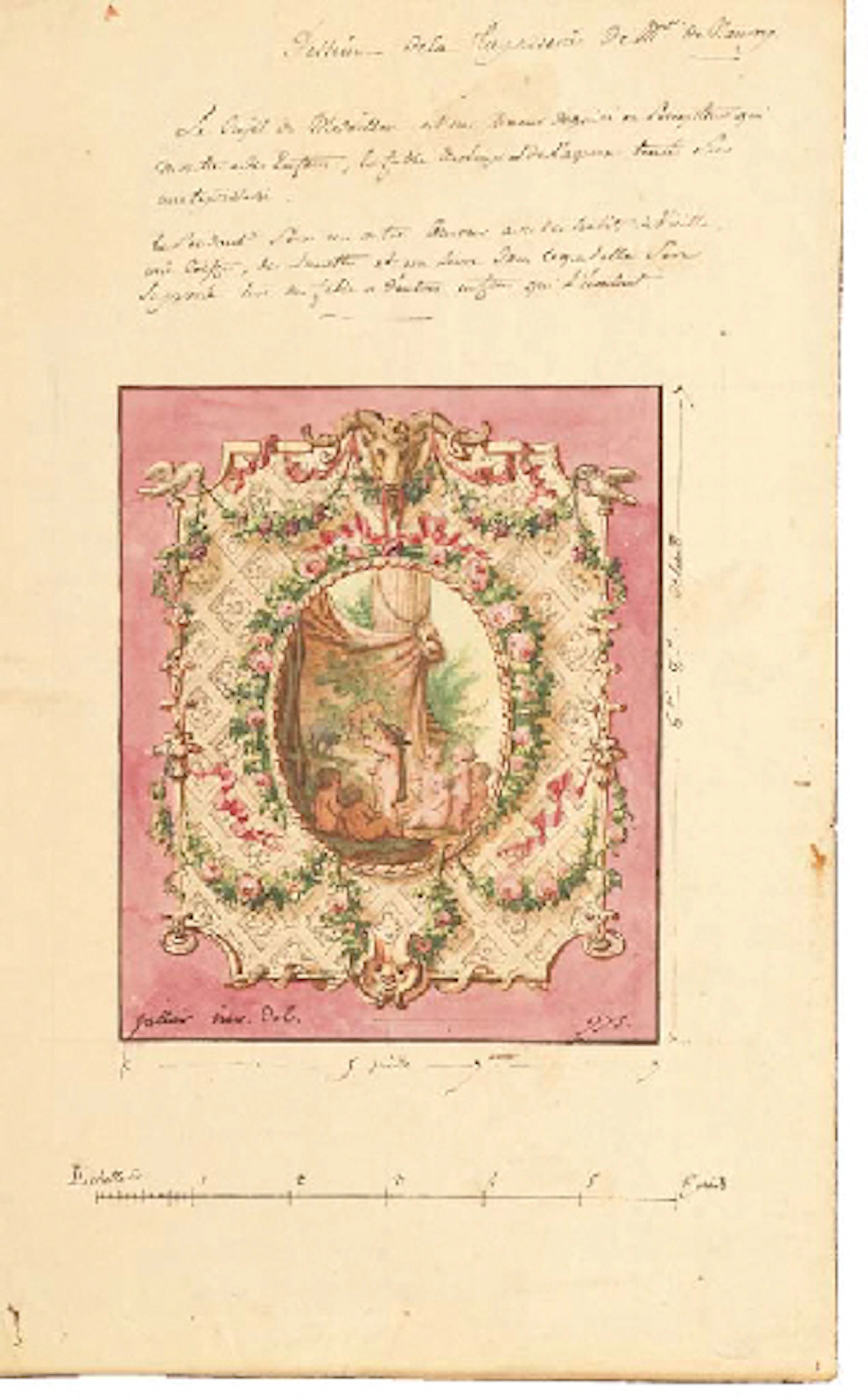 Projet pour une tapisserie de Madame de Mauroy: Amour déguisé en précepteur montrant à des enfants la fable du Loup et de l'Agneau