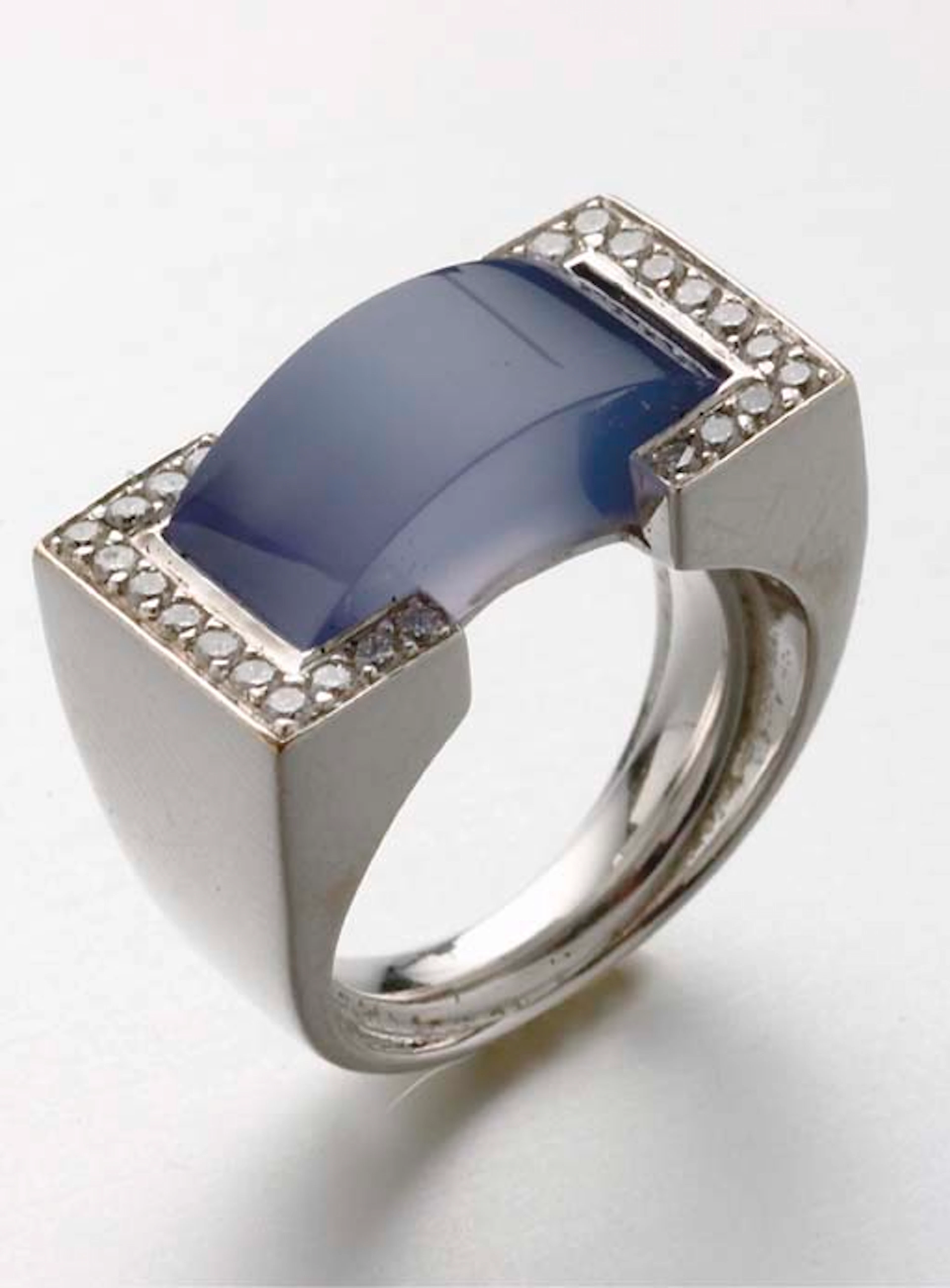 BAGUE CALCEDOINE ET DIAMANTS