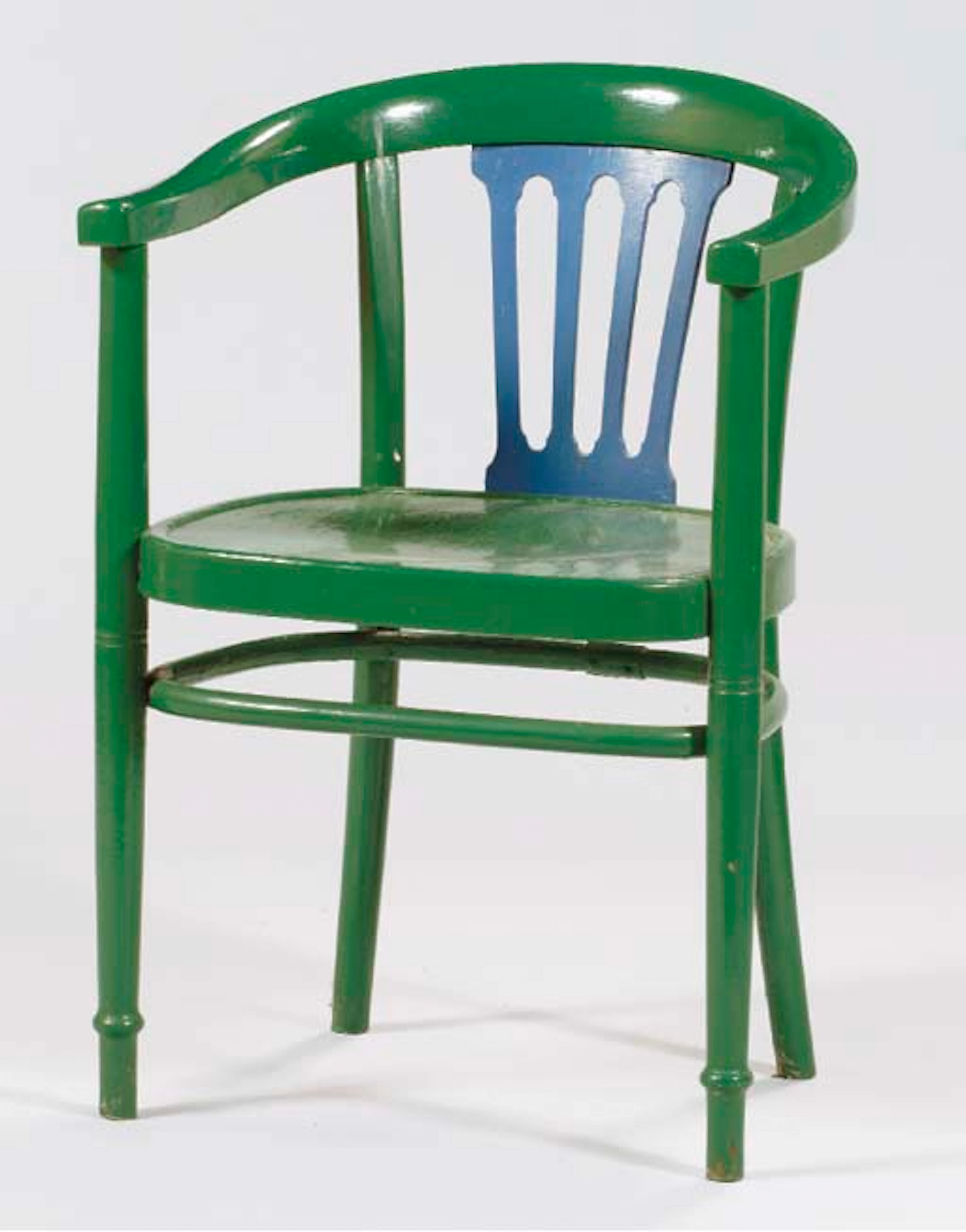 A SET OF SEVEN AUSTRIAN GREEN AND BLUE-PAINTED ARMCHAIRS