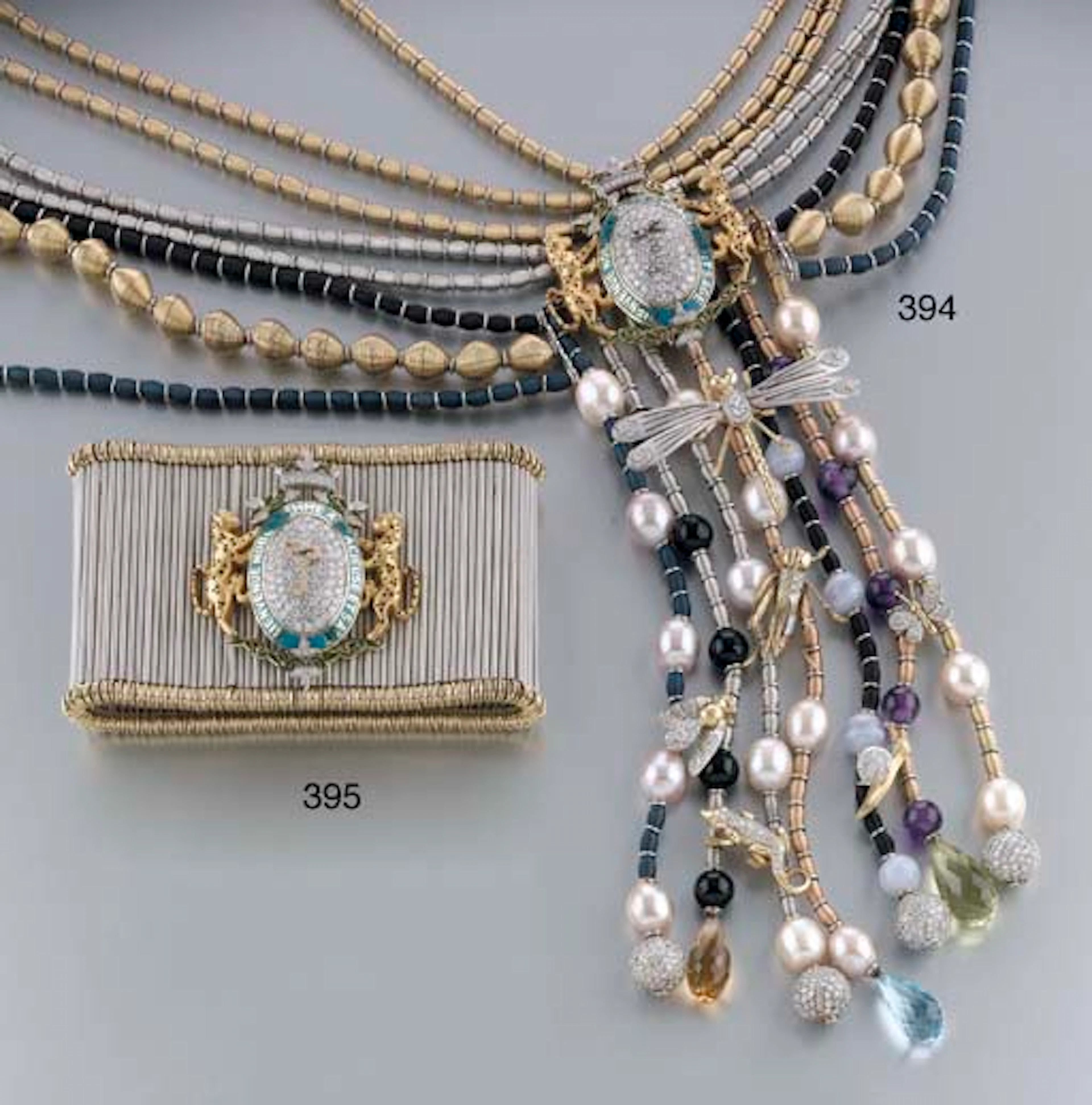 Collana in Oro, Pietre Di Colore, Smalti E Brillanti, Di Jarretière