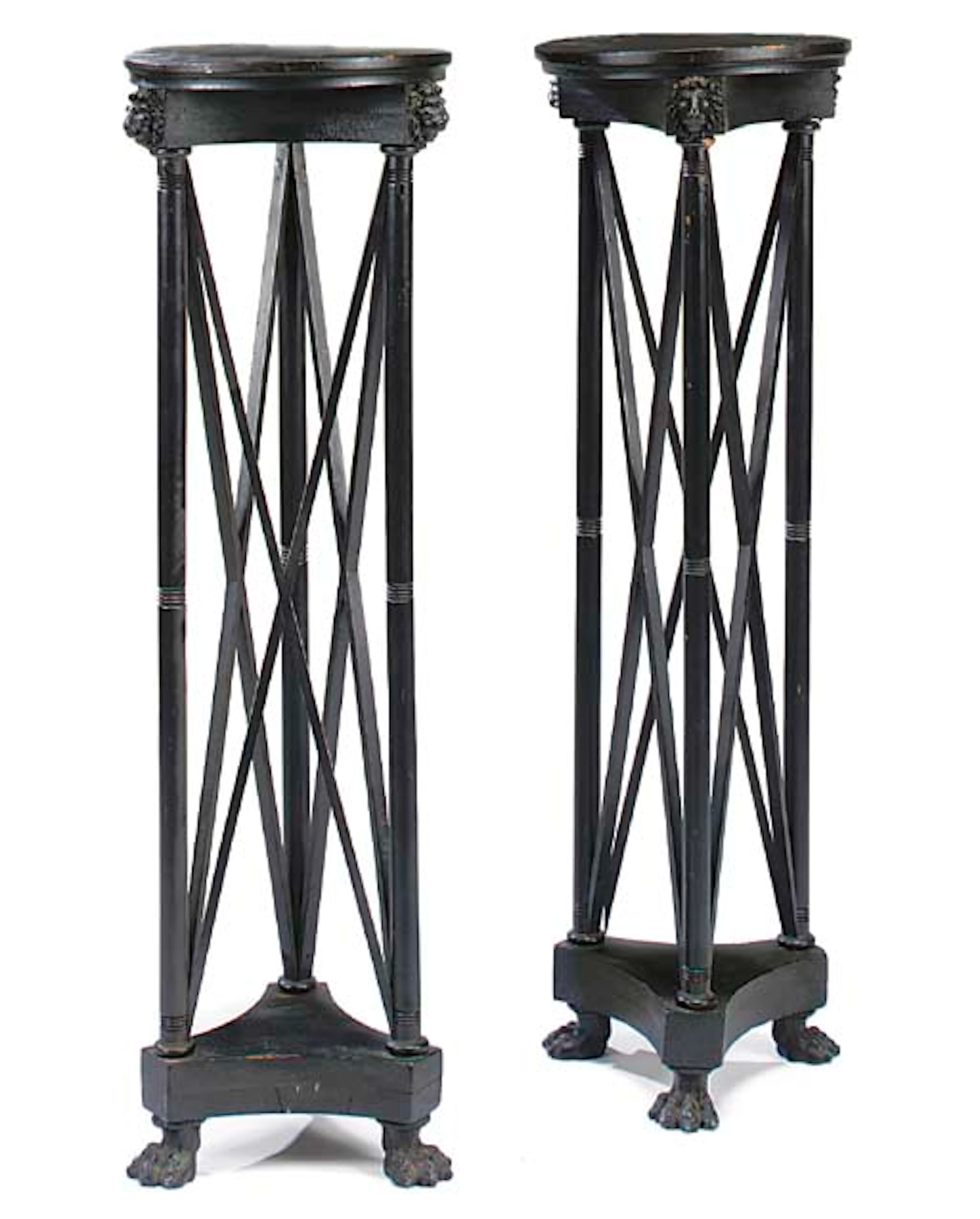 A PAIR OF ENGLISH EBONISED PEDESTALS