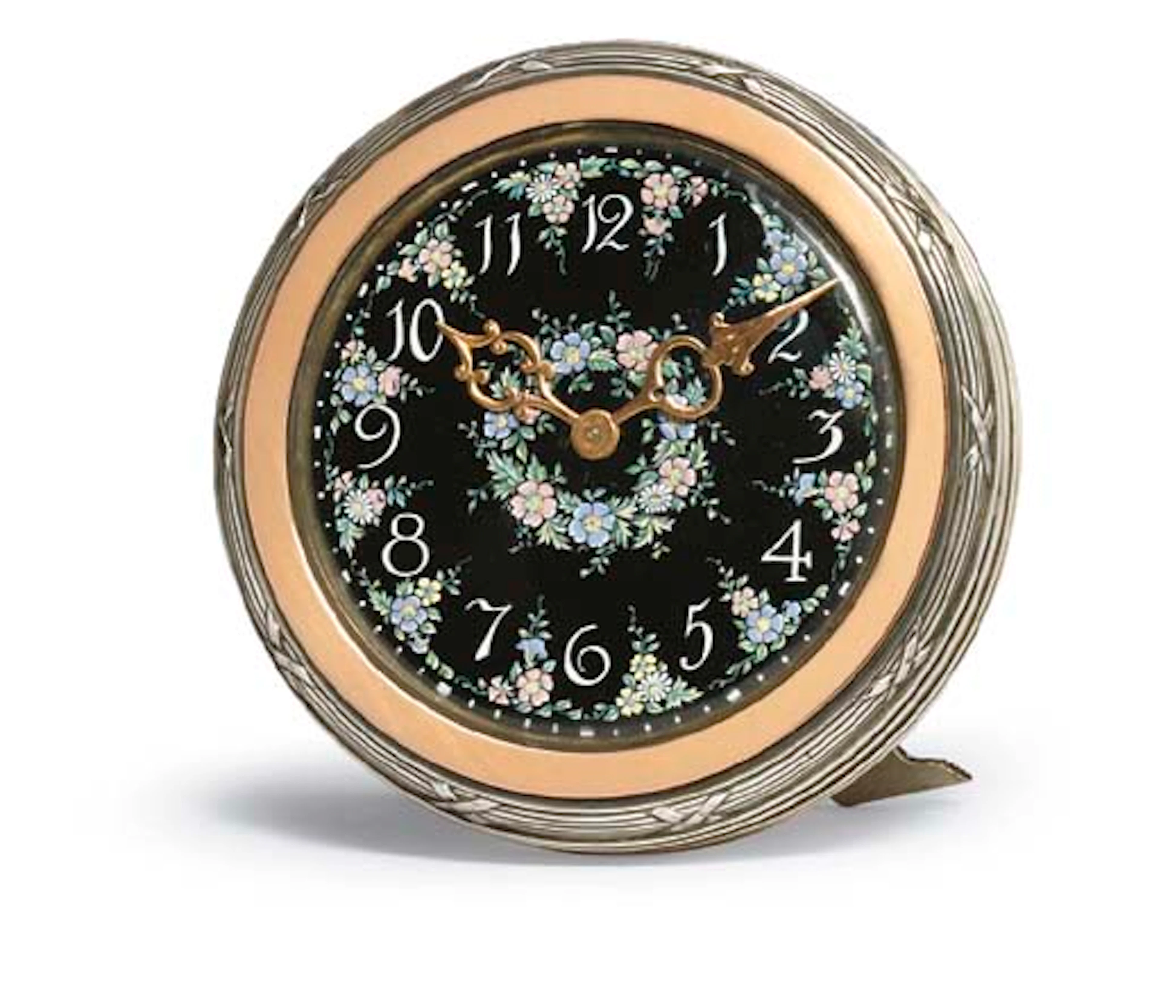 A Fine Victorian gold-mounted silver and enamel travelling desk timepiece