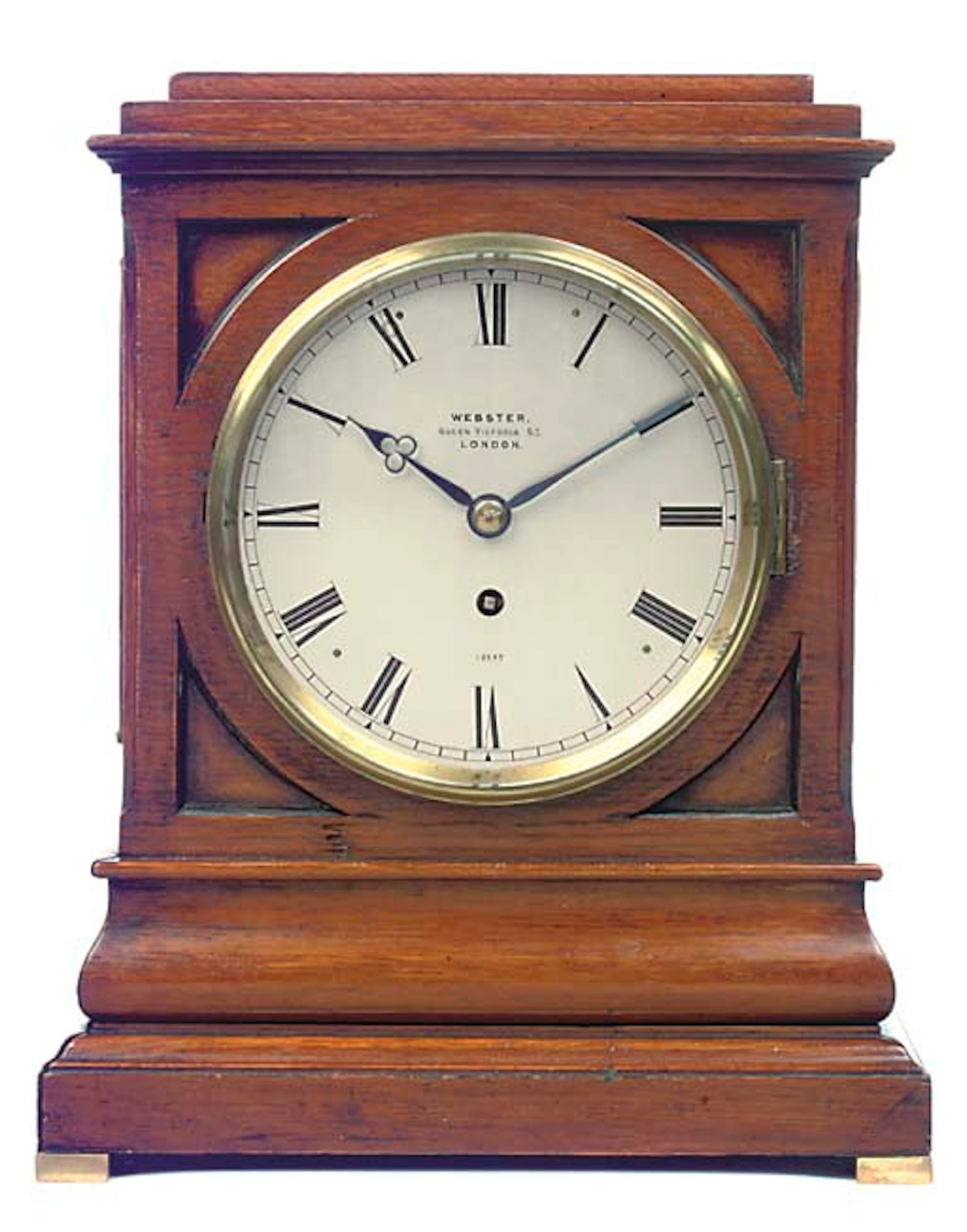 A Victorian oak and brass-mounted mantel timepiece, last quarter 19th Century
