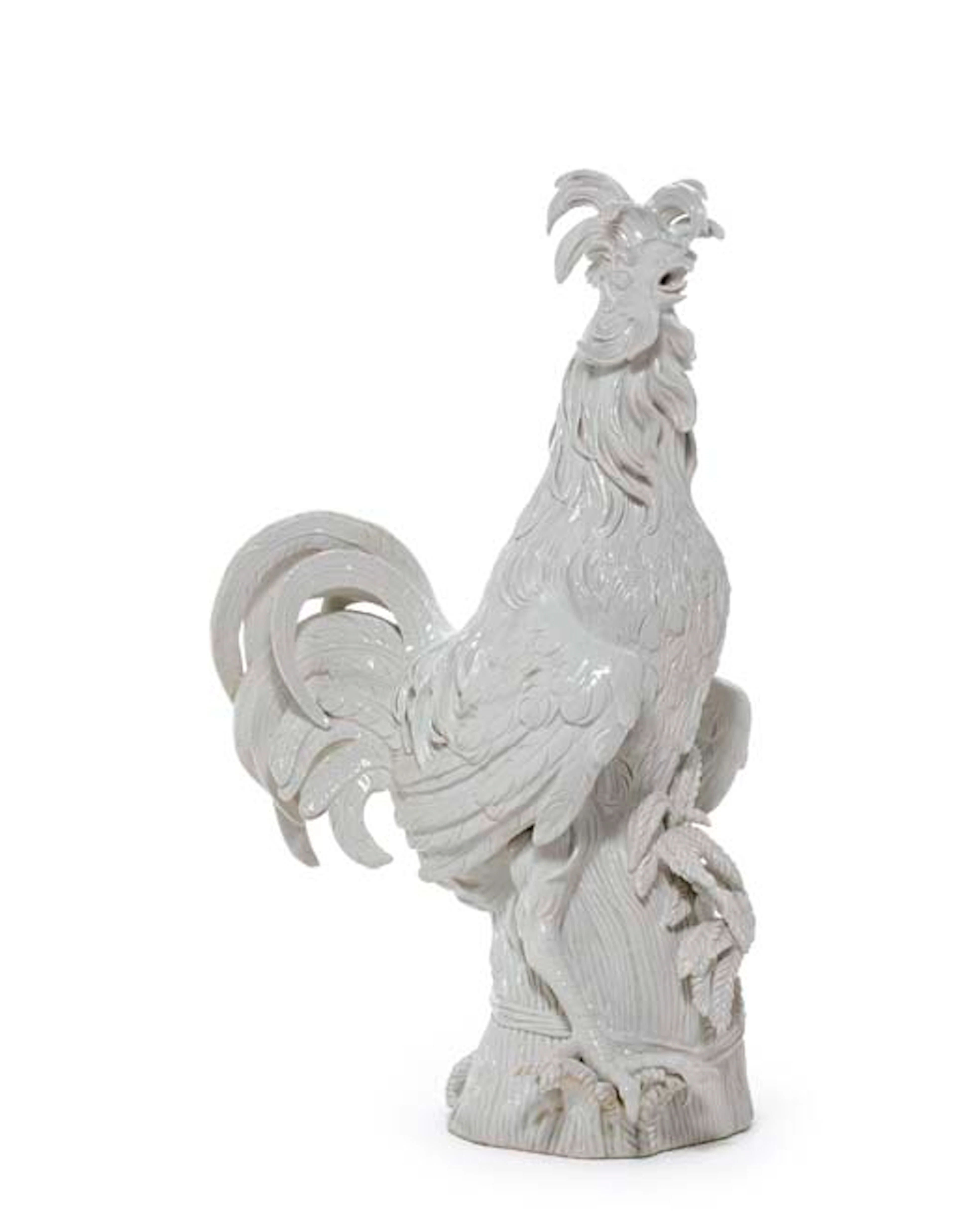 A LARGE WHITE MEISSEN MODEL OF A PADUA ROOSTER (PADUANER HAHN)