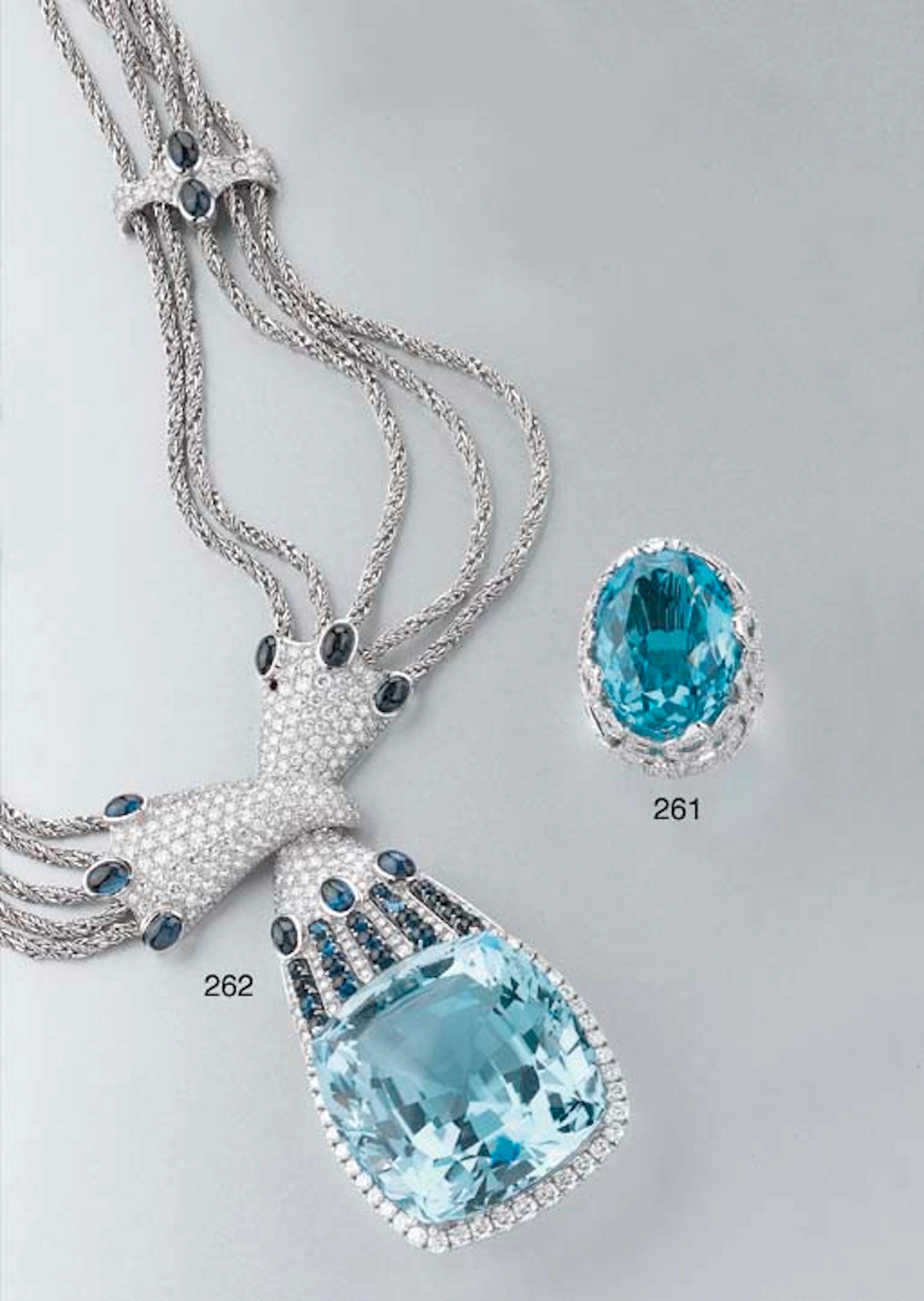 Collana in Oro Con Topazio Azzurro, Brillanti E Zaffiri, Di Gubelin