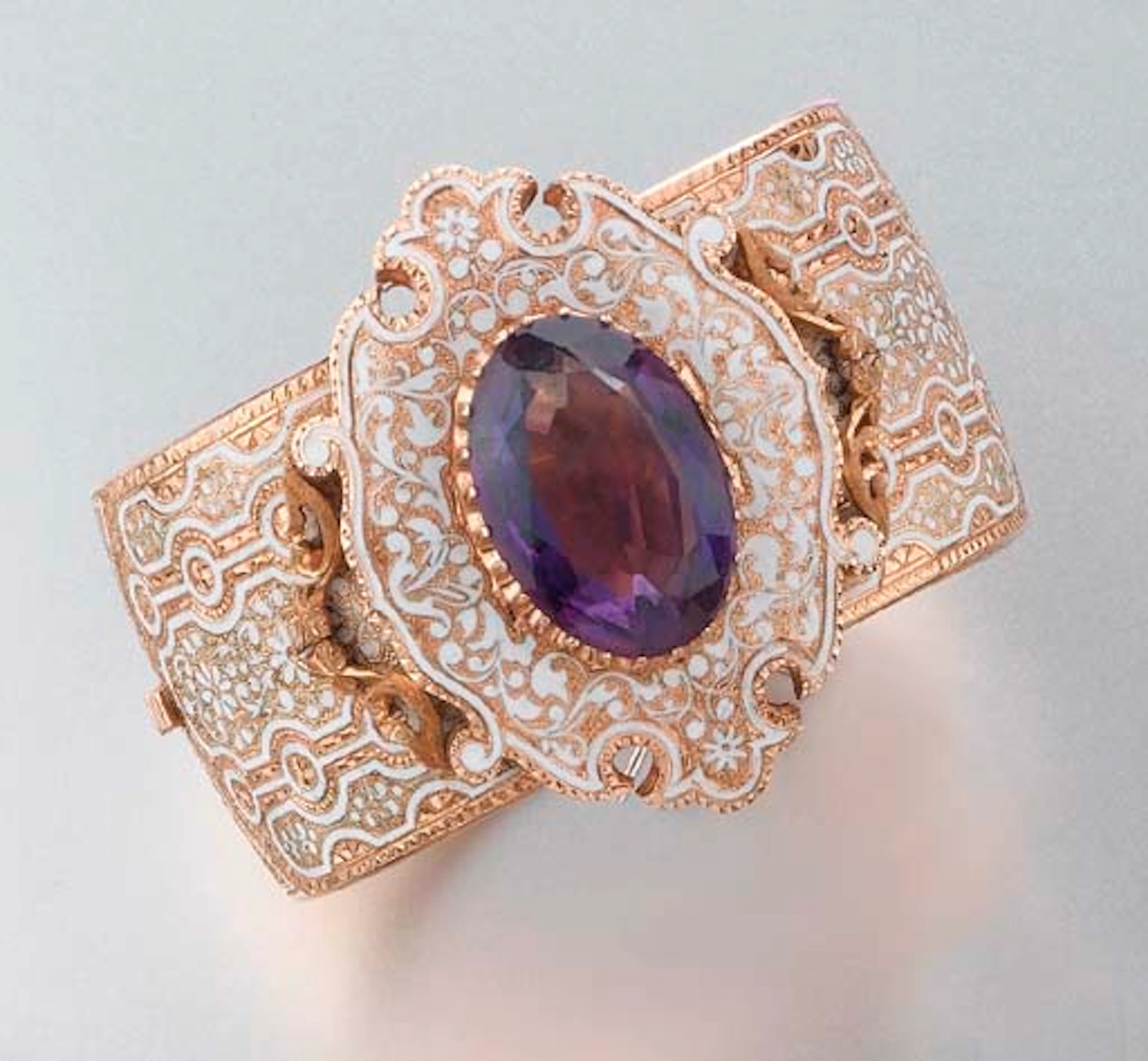 Bracciale Rigido in Oro, Smalto E Ametista