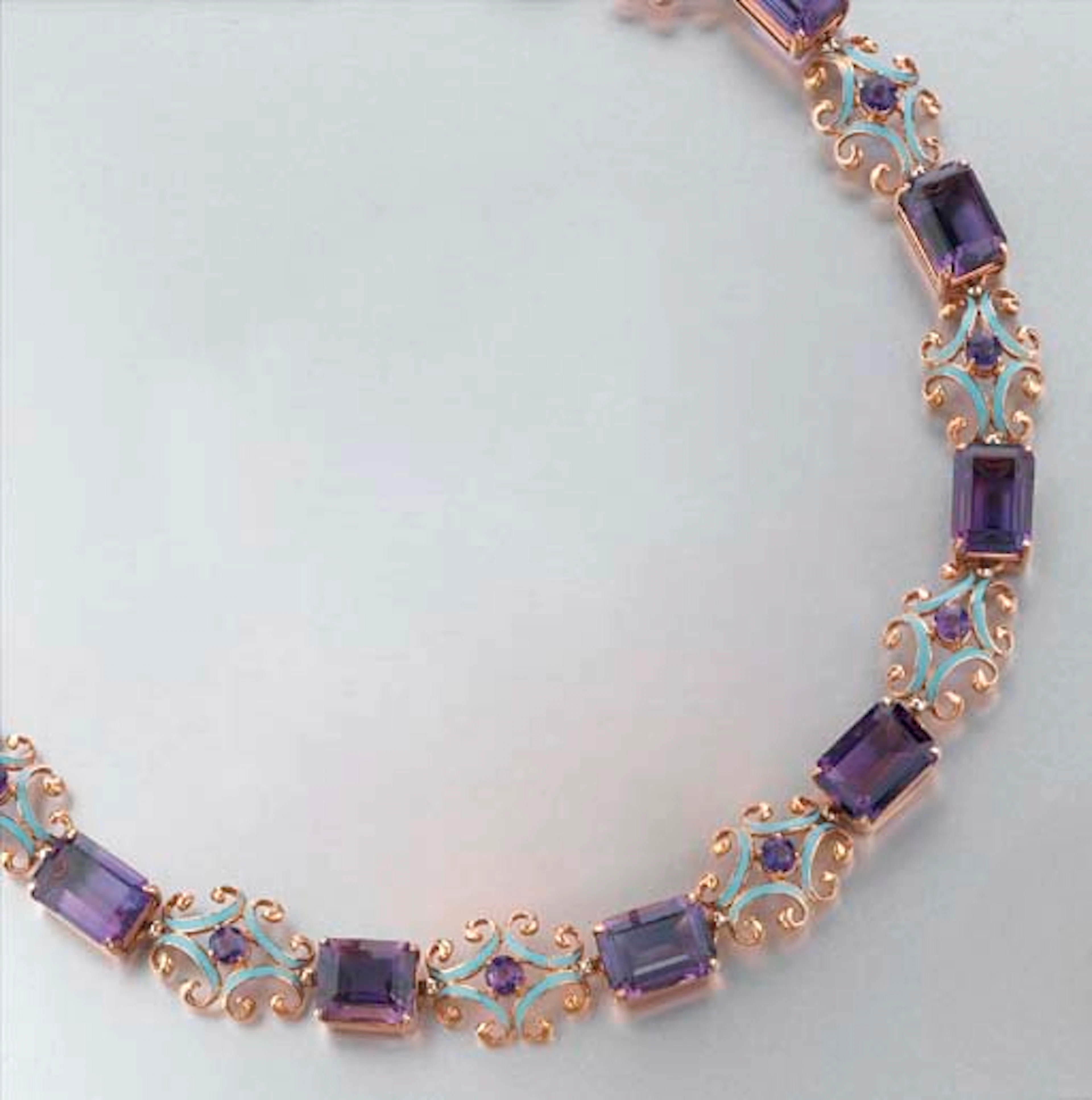 Collana in Oro Con Ametiste E Smalto