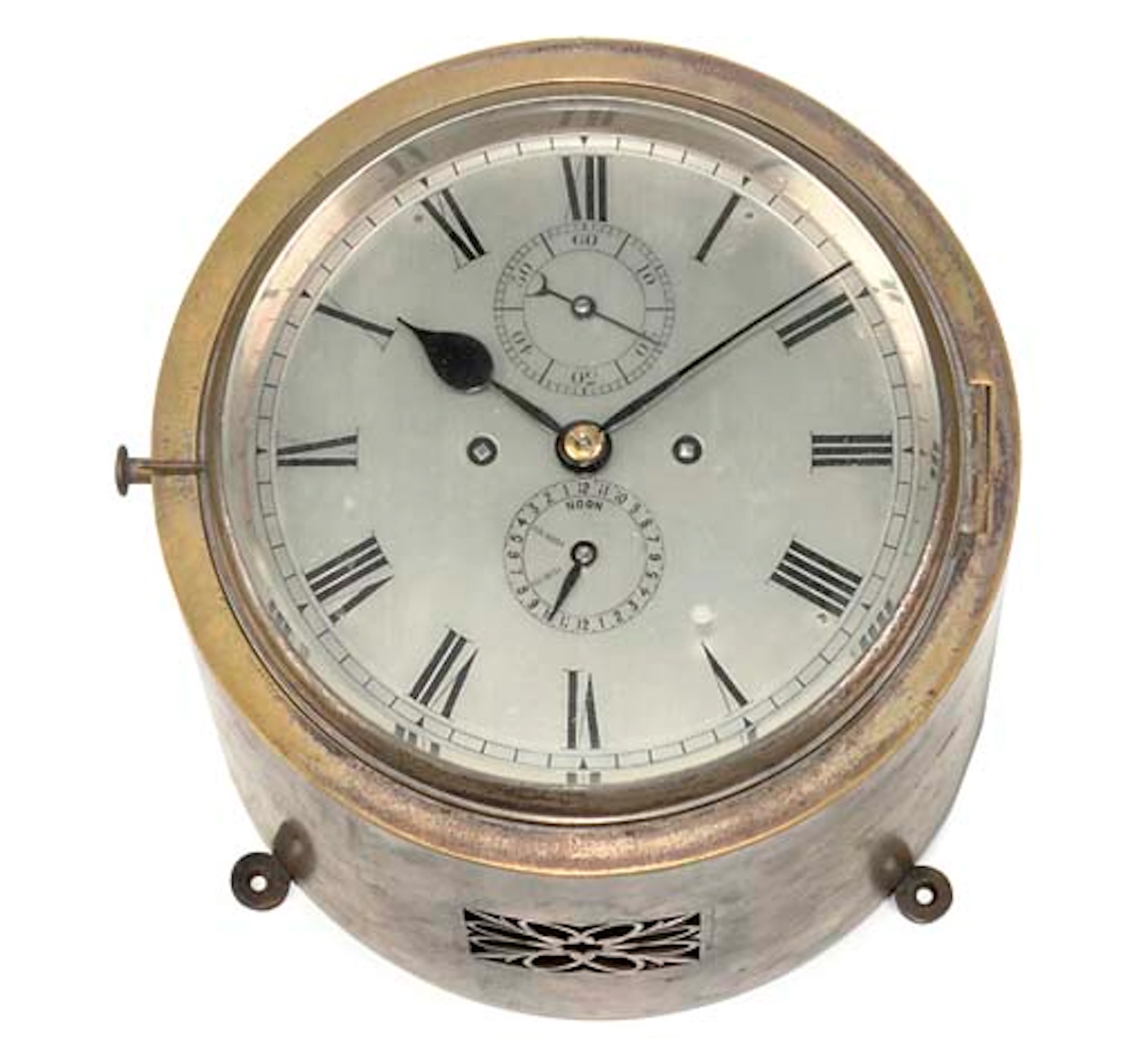 A RARE BULKHEAD CLOCK FOR STRIKING BOTH THE WATCH AND DOG WATCH BELLS, FORMERLY THE PROPERTY OF ADMIRAL SIR REGINALD "BLINKER" HALL.