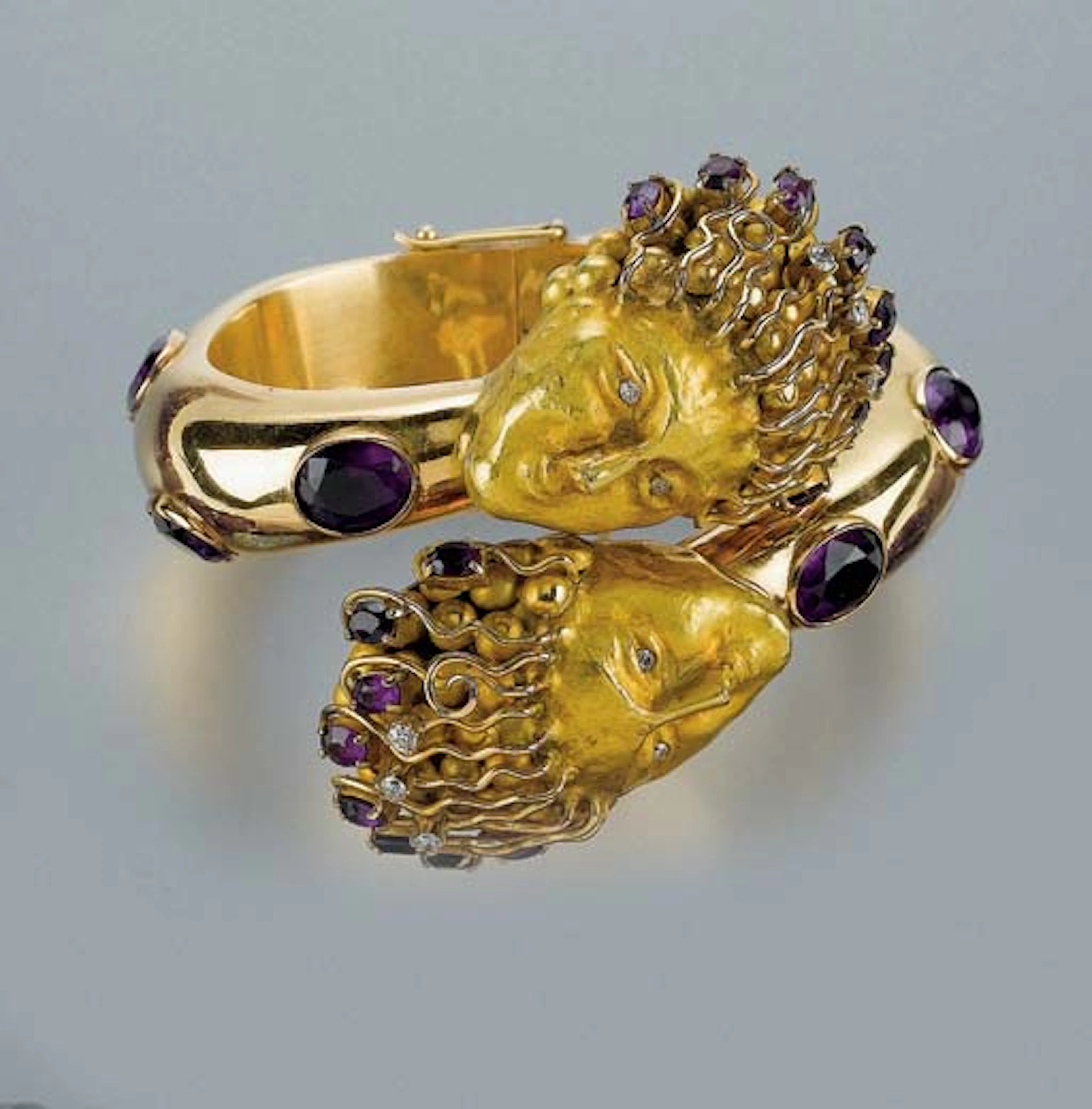 Bracciale in Oro, Ametiste E Diamanti, Firmato Cannilla Masenza Roma; E Un Anello Con Ametista