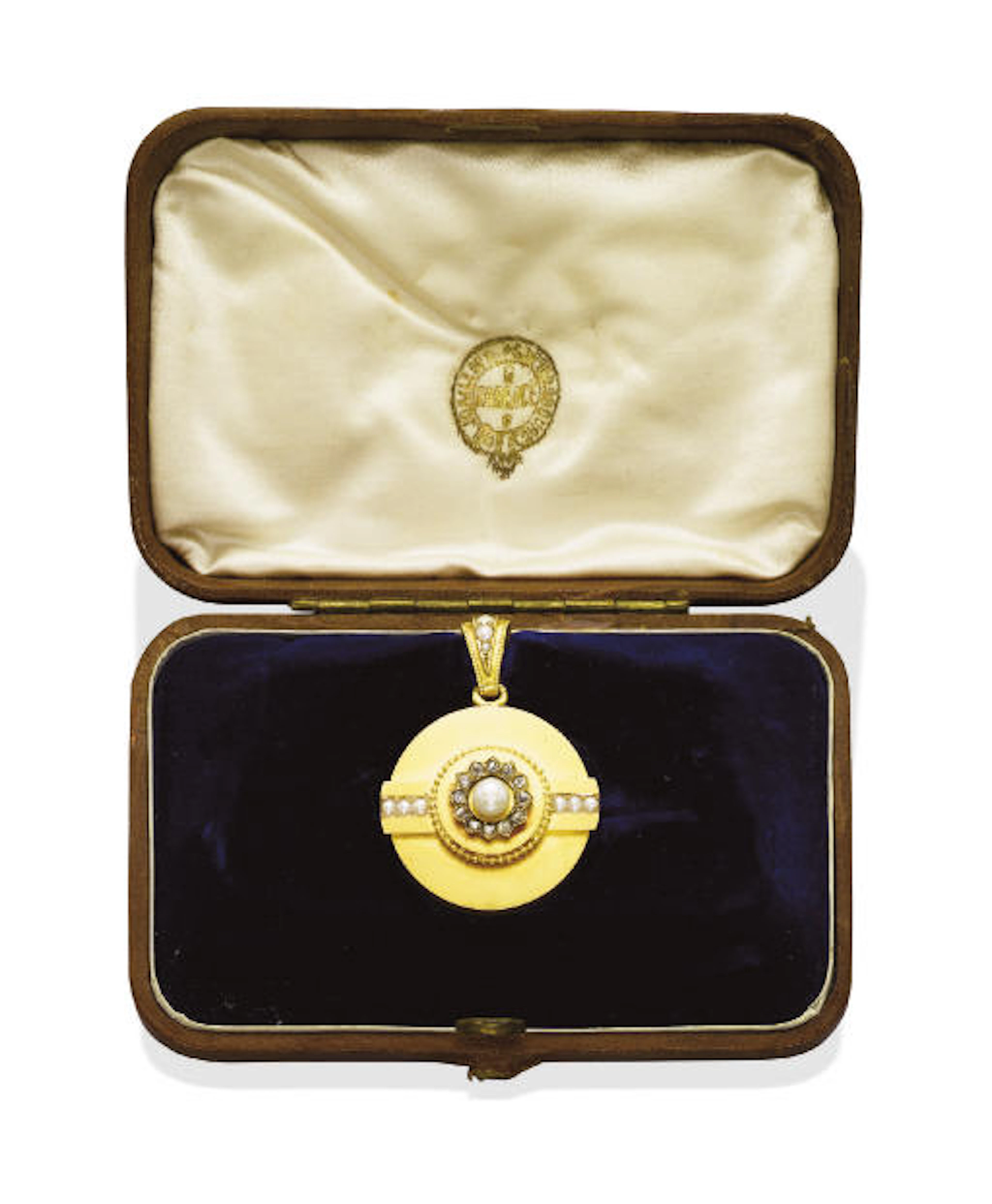 An Antique Gold, Pearl and Diamond Locket Pendant/brooch, by Gustav Fabergé