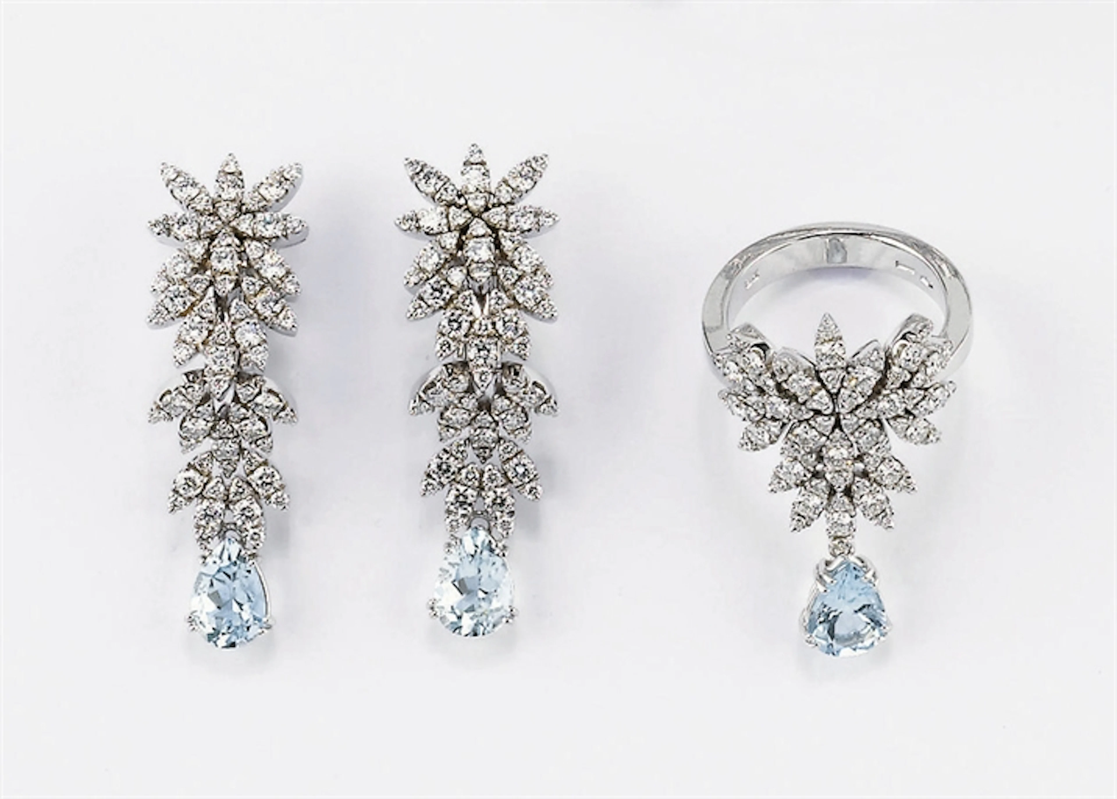 Demi Parure in Brillanti E Acquamarine, Firmata Pasquale Bruni