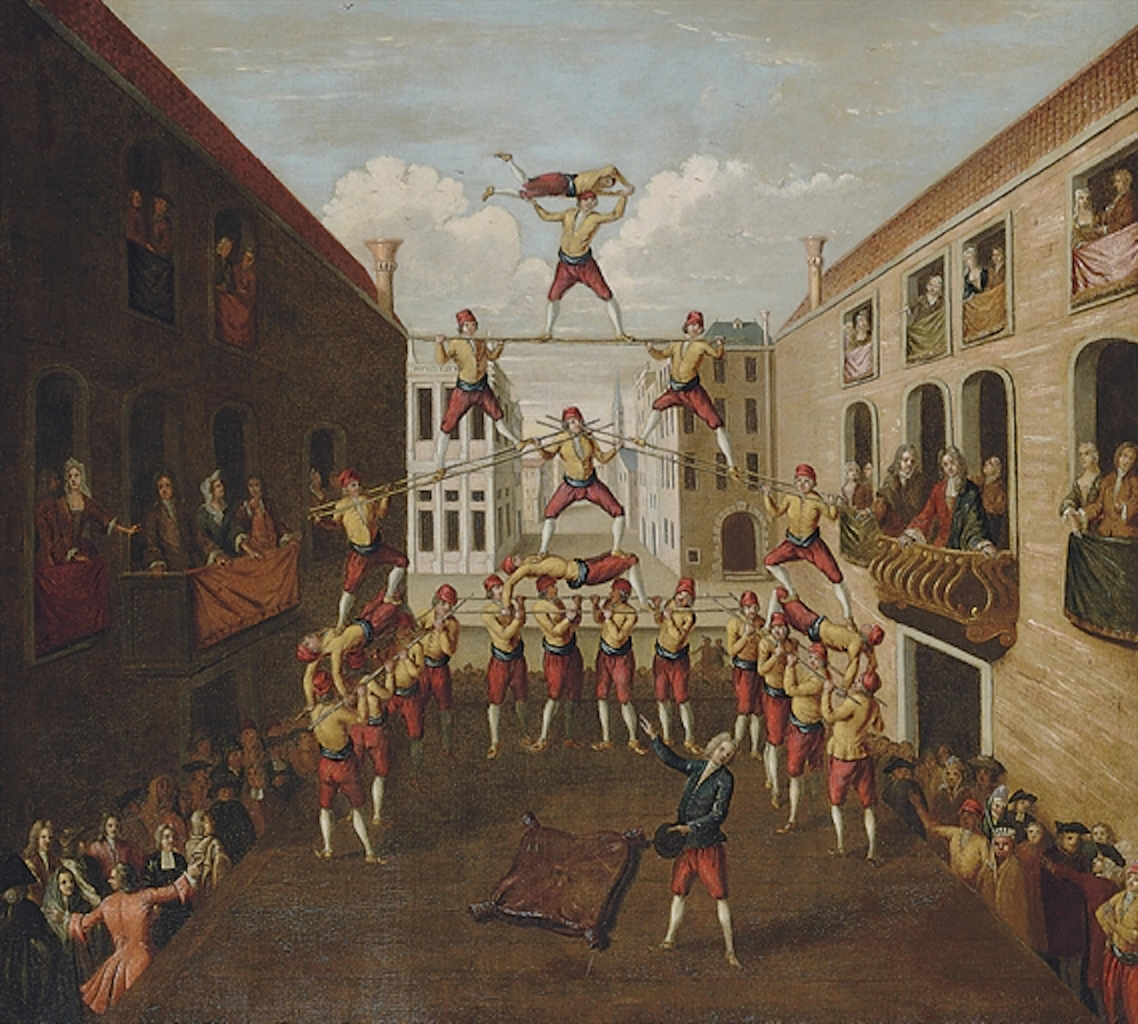 The Forze D'Ercole; the Castellani acrobats in a Venetian piazza