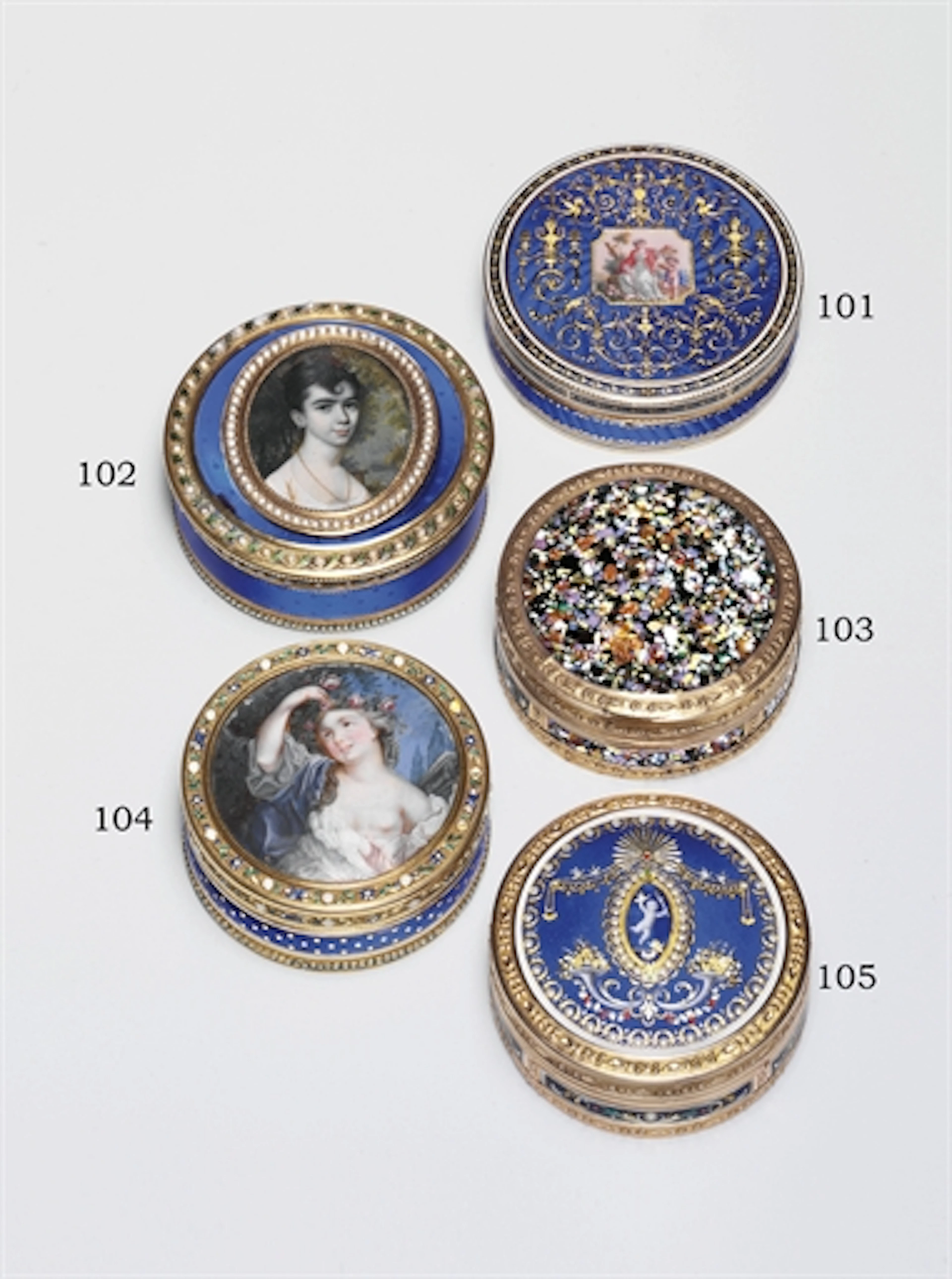 A LOUIS XVI SPLIT-PEARL SET ENAMELLED GOLD BONBONNIÈRE SET WITH A MINIATURE