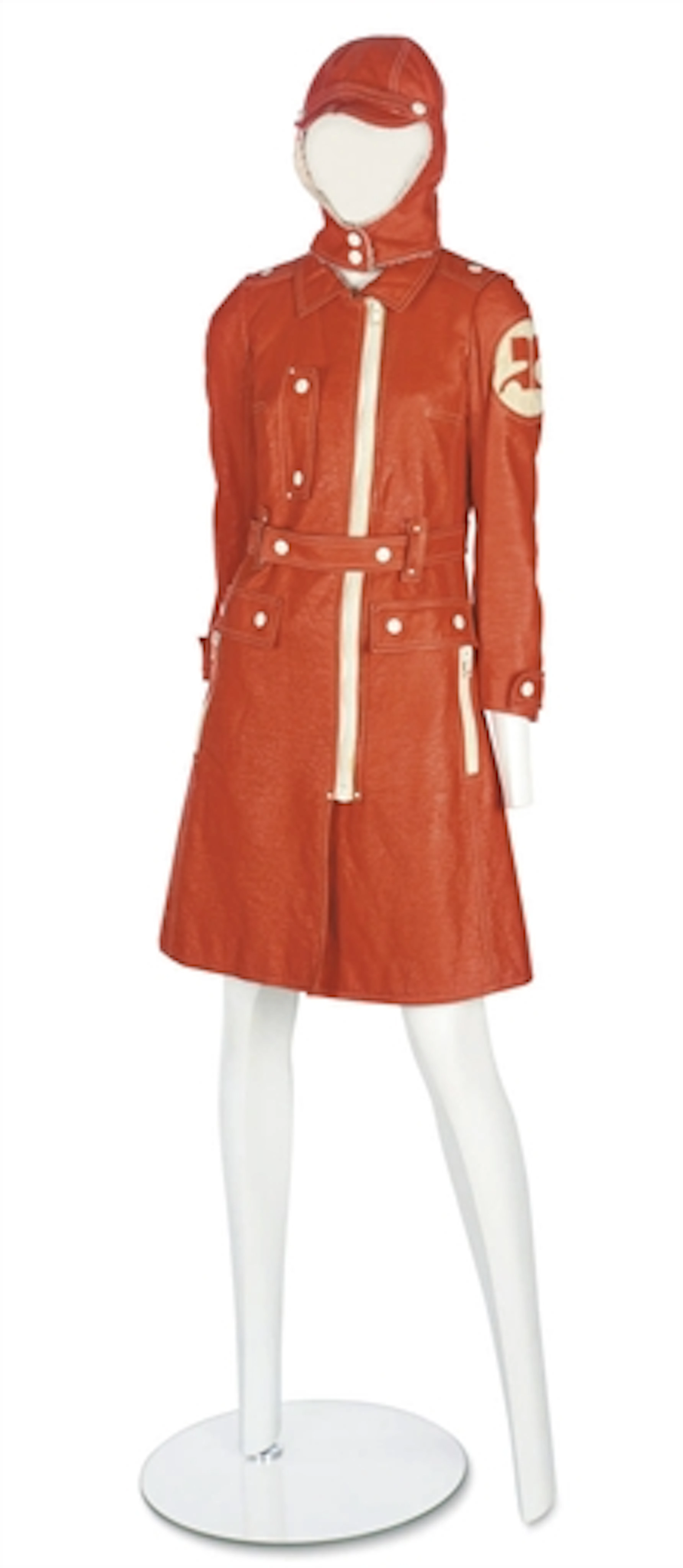 ANDRÉ COURRÈGES (B.1923) A 'WET-LOOK' COAT AND MATCHING CAP