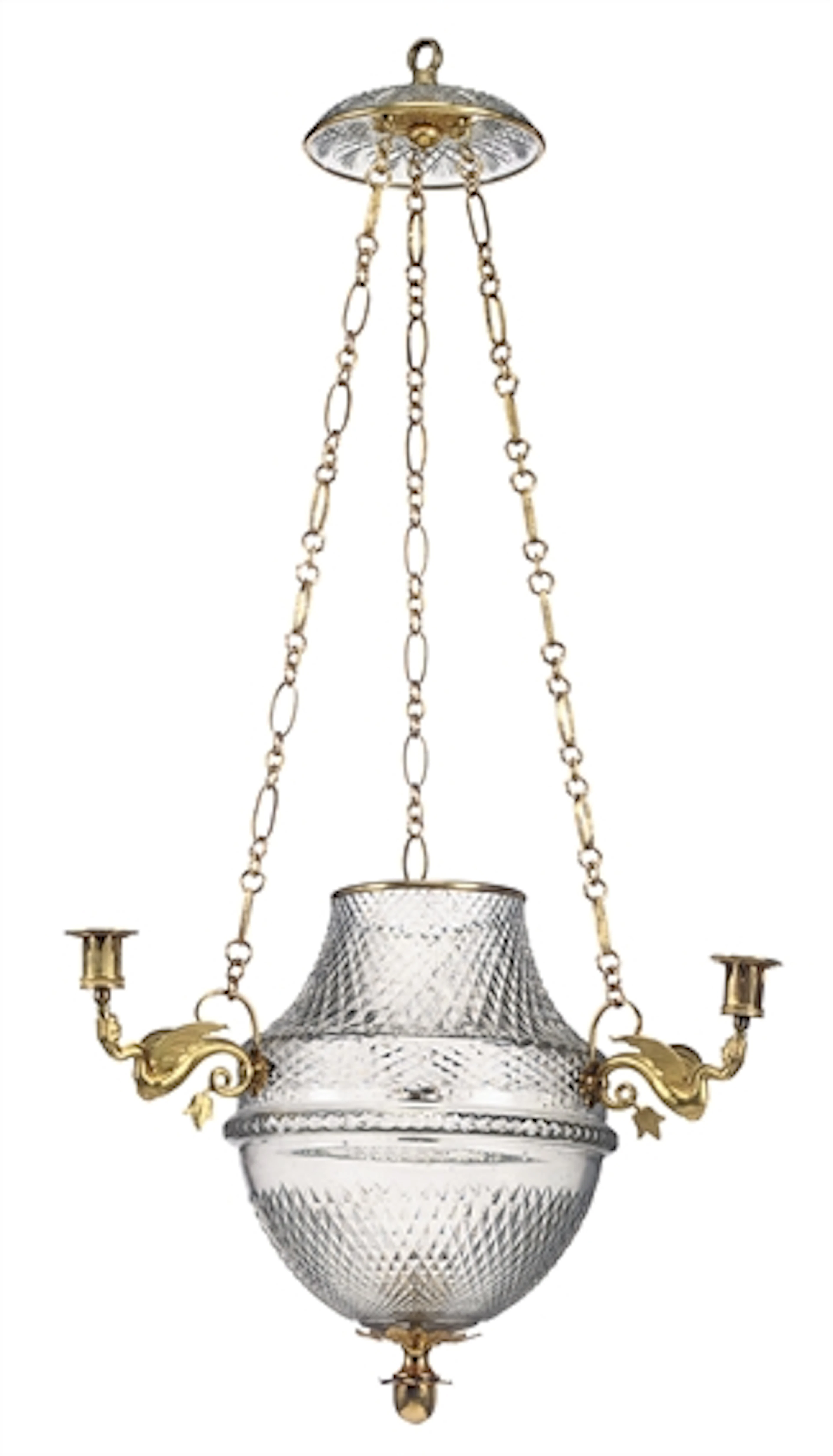A RUSSIAN ORMOLU AND CUT-GLASS THREE-BRANCH LANTERN