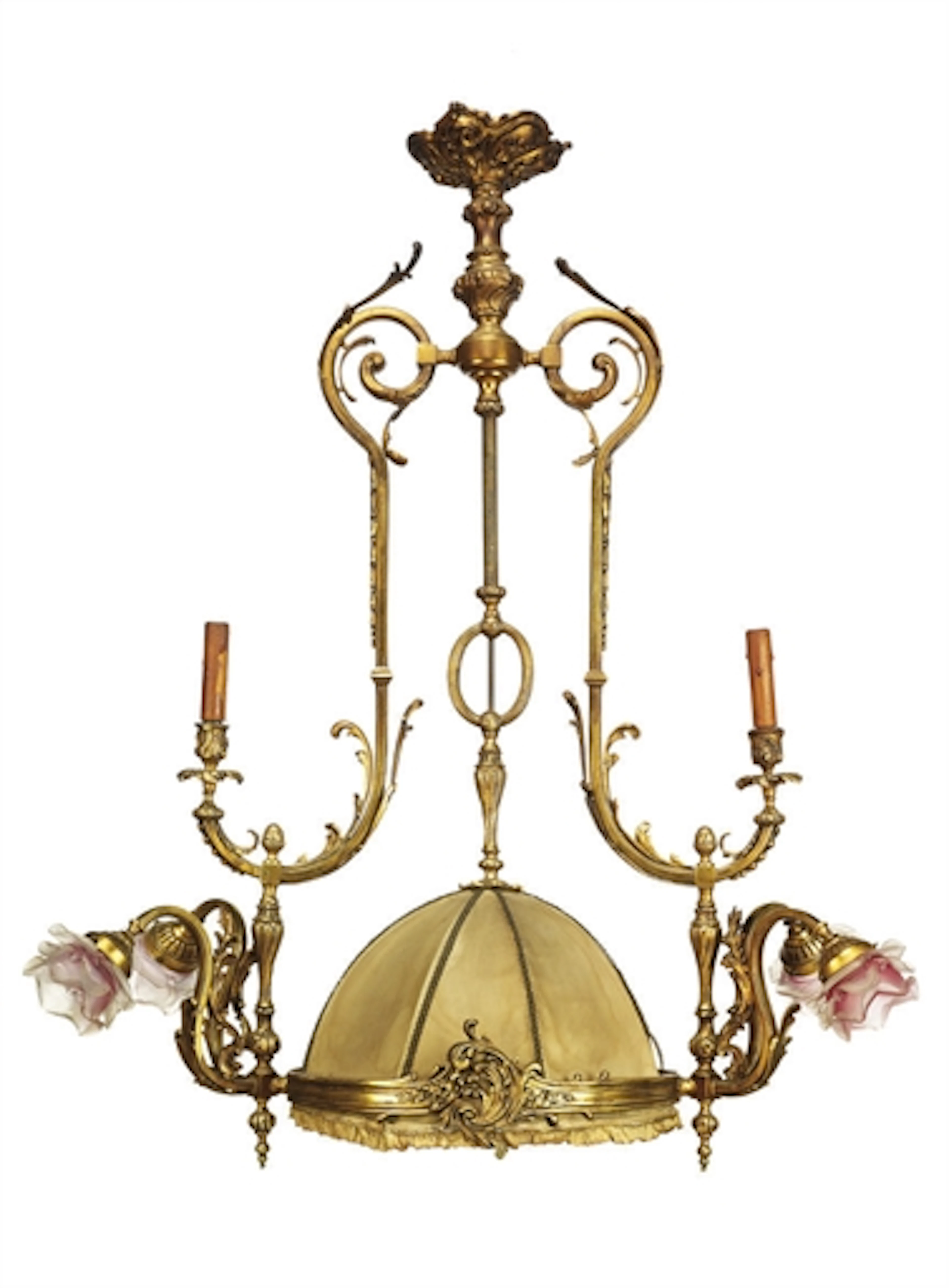 A CONTINENTAL GILT BRONZE CHANDELIER