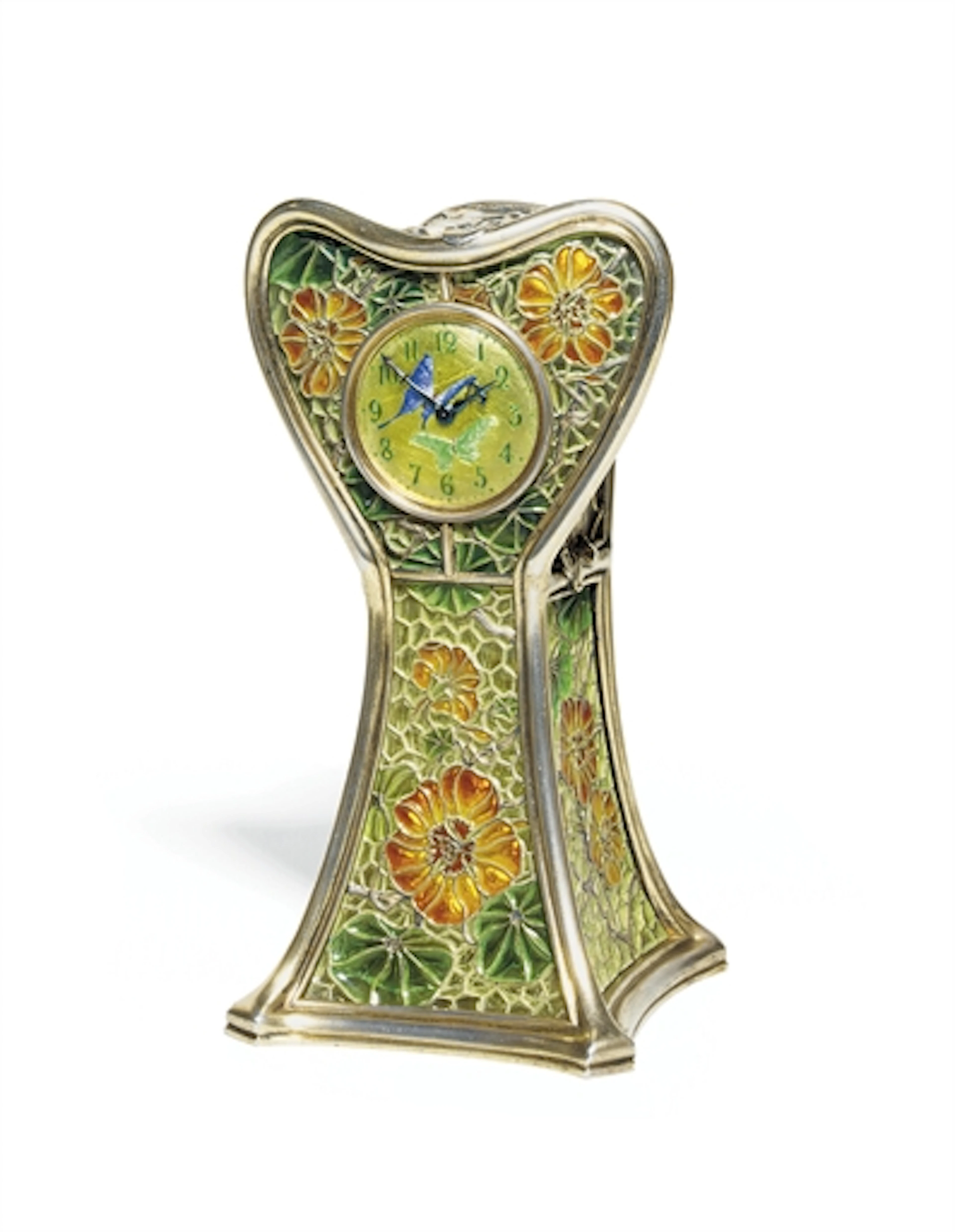 An Art Nouveau Enamel and Silver-Gilt Table Clock, by Eugène Feuillâtre