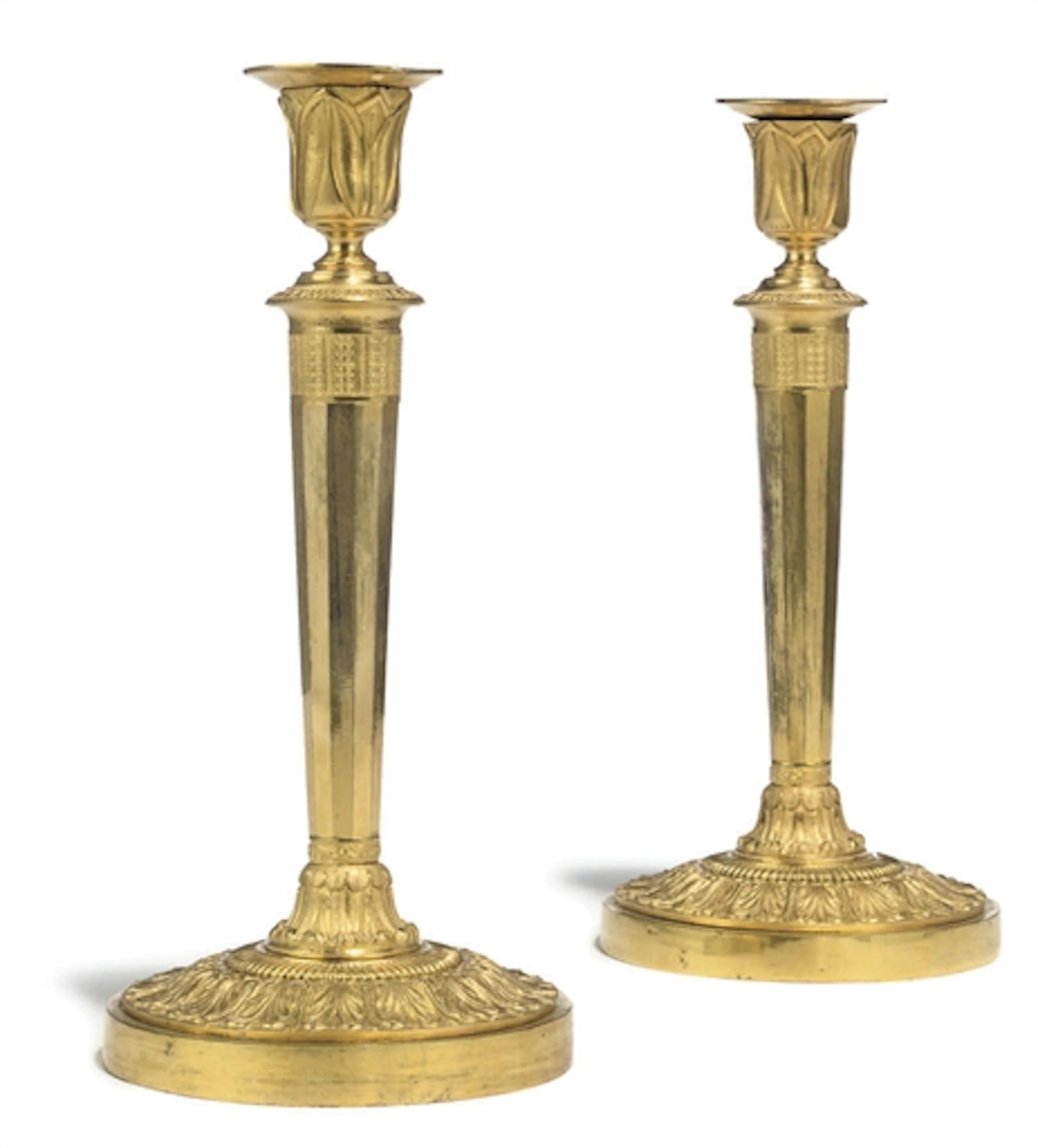 A PAIR OF RUSSIAN ORMOLU CANDLESTICKS