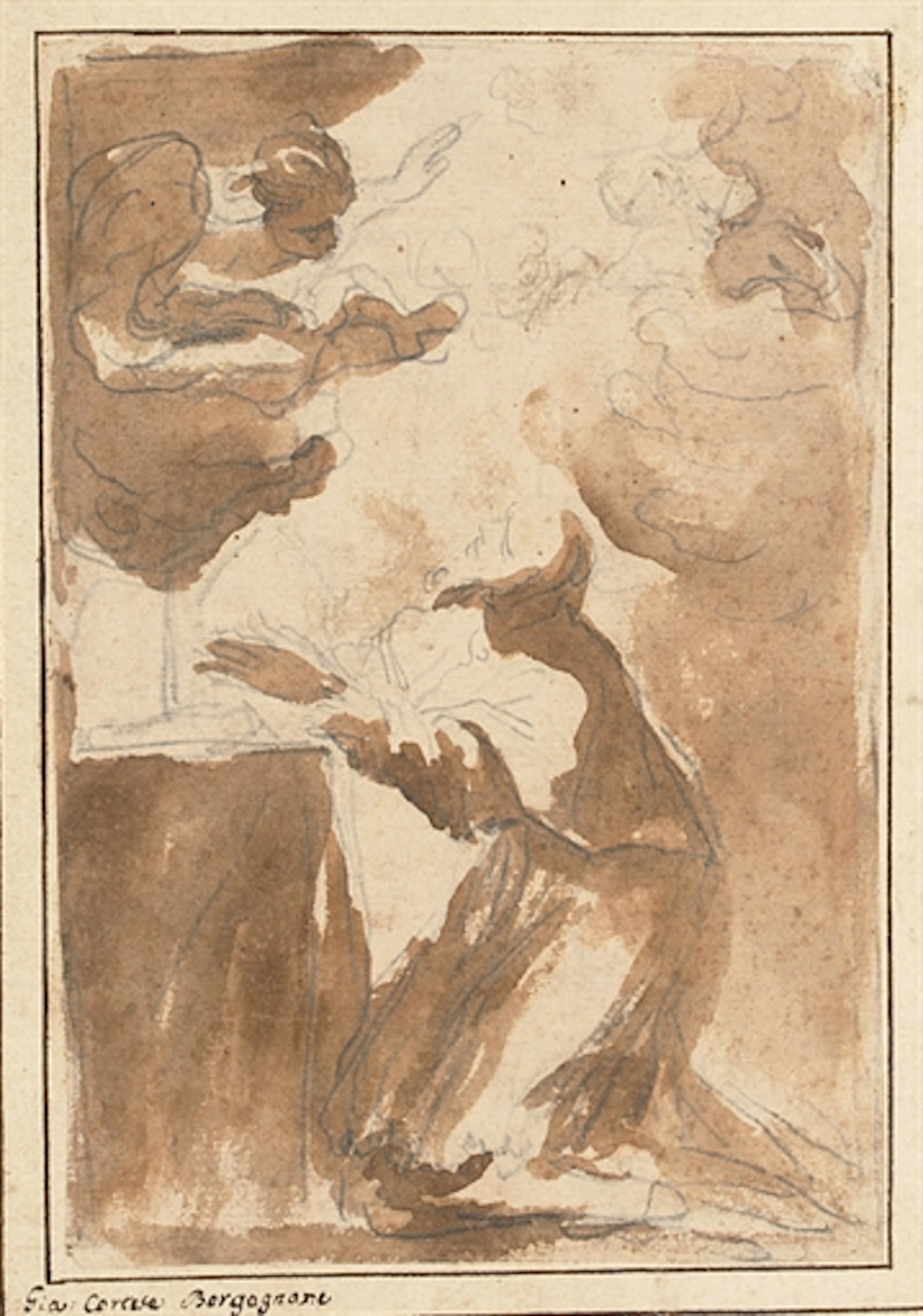 The apparition of an angel to a kneeling saint