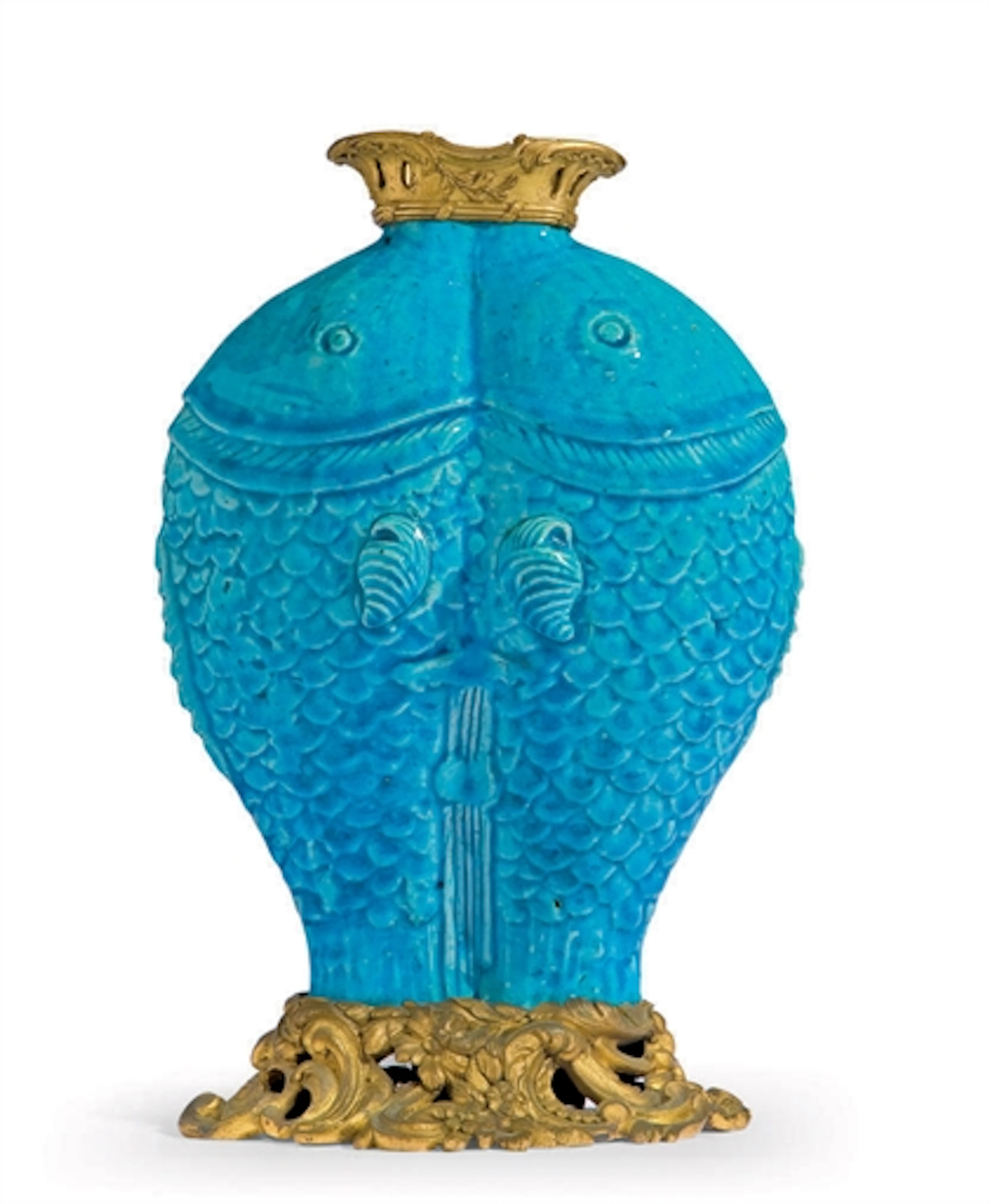 VASE EN PORCELAINE EMAILLEE TURQUOISE MONTE BRONZE