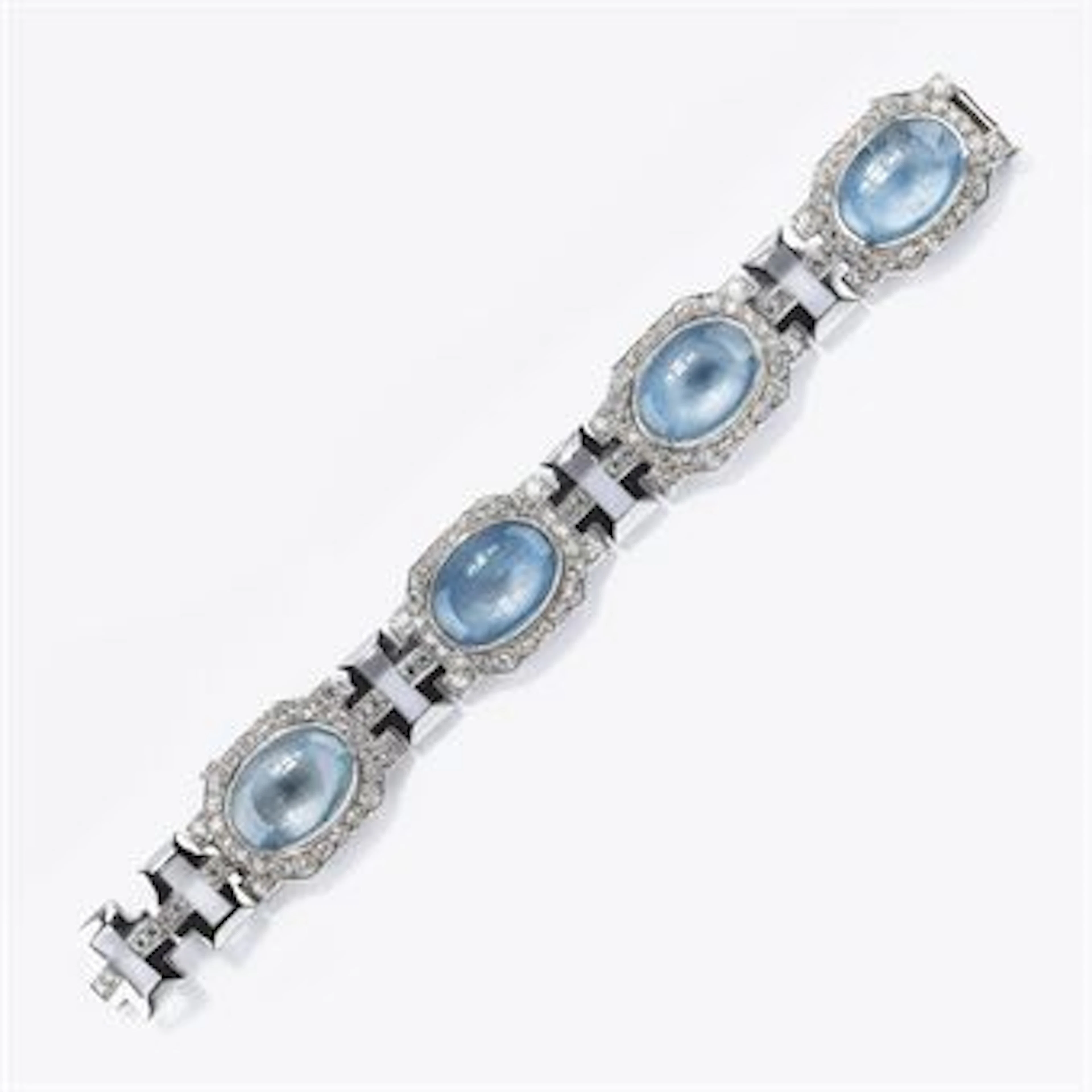 Bracciale in Platino, Acquamarine E Brillanti
