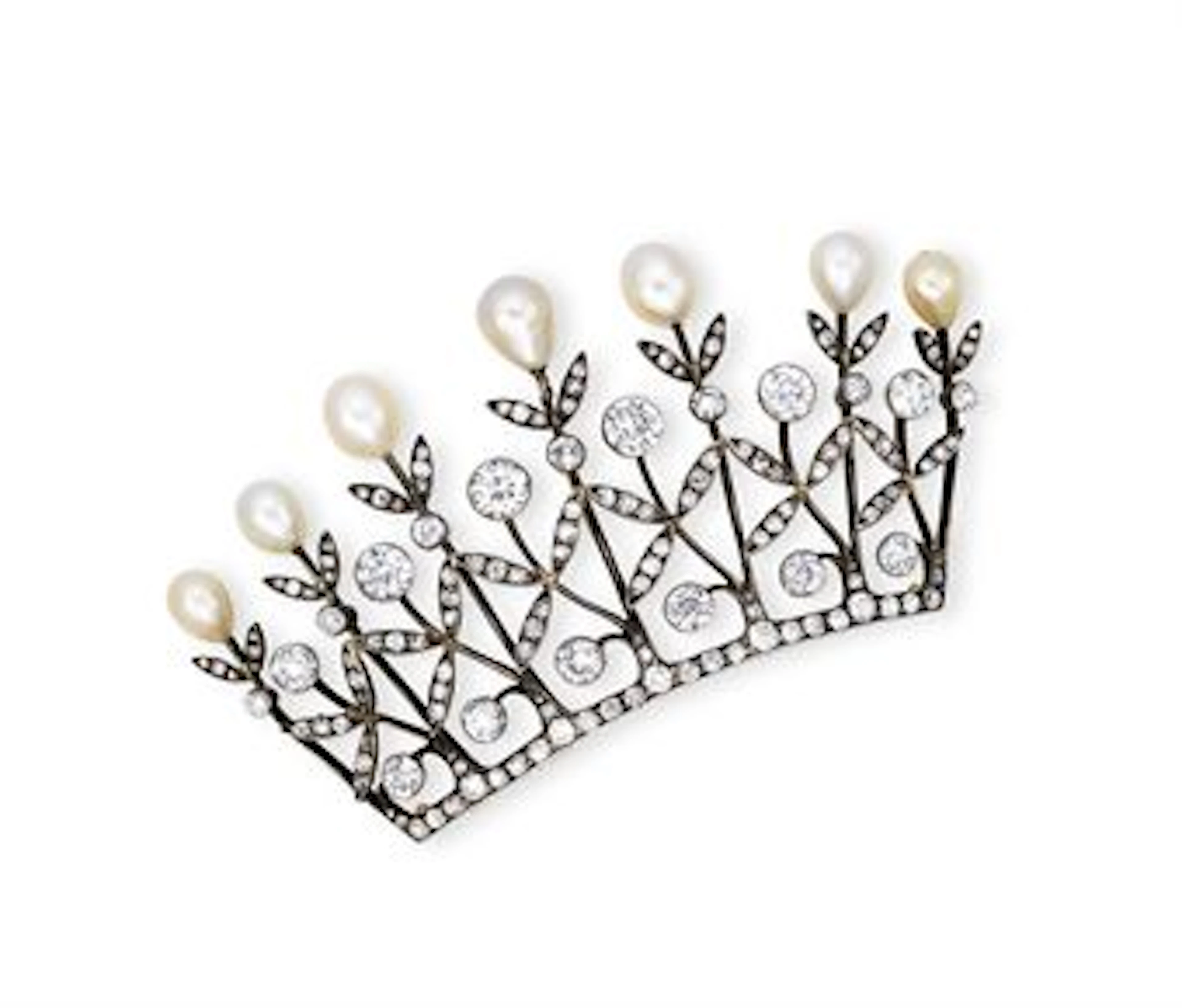 A Natural Pearl and Diamond 'Crown' Brooch, by Boucheron
