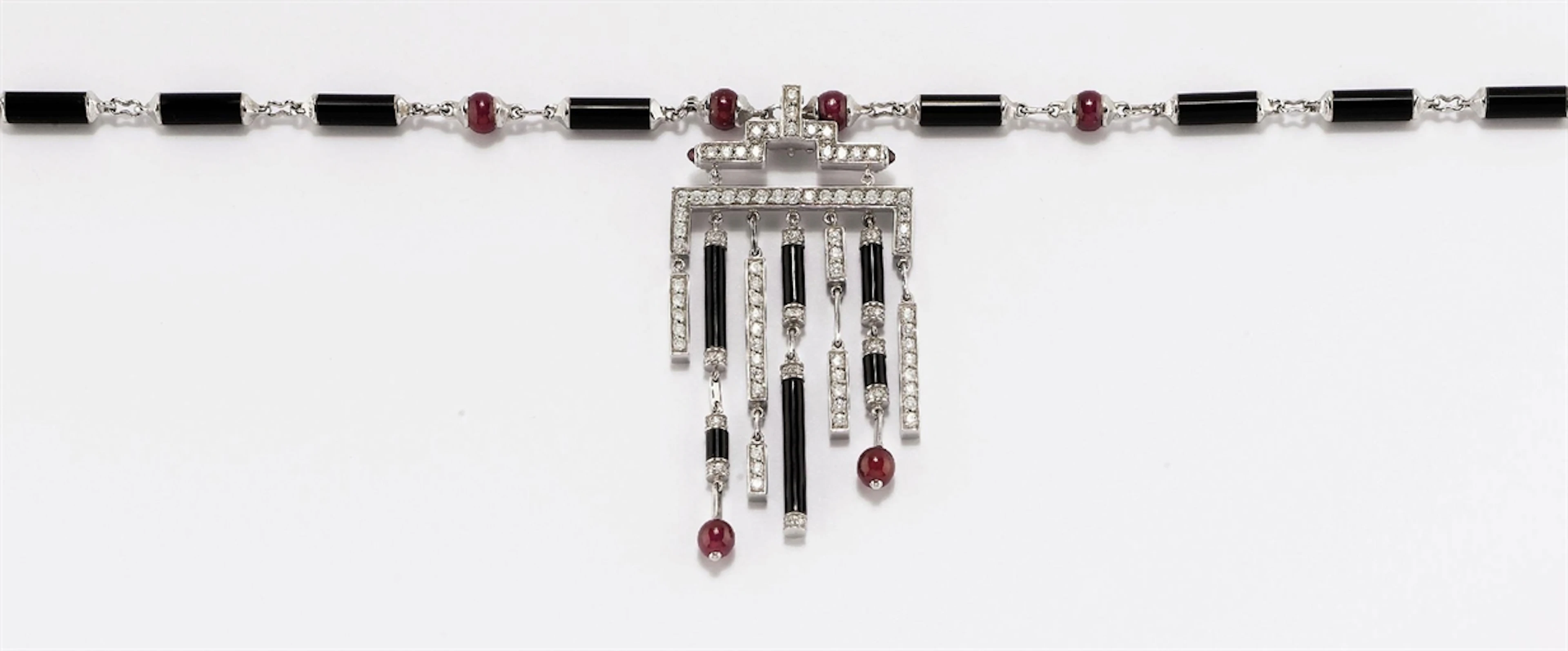 Collana Con Pendente in Onice, Rubini E Brillanti, Firmati Cartier