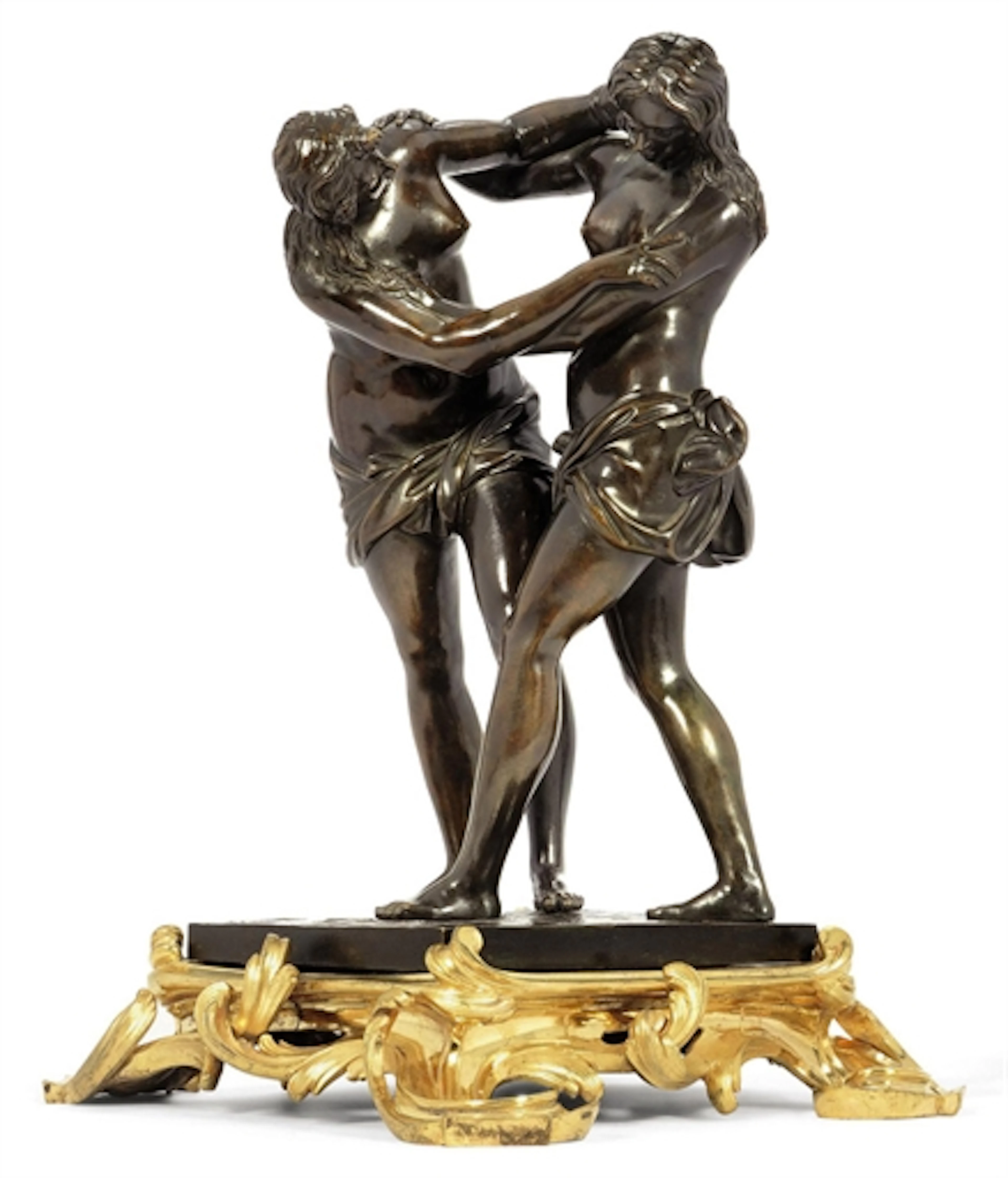 A BRONZE GROUP OF TWO WRESTLING WOMEN