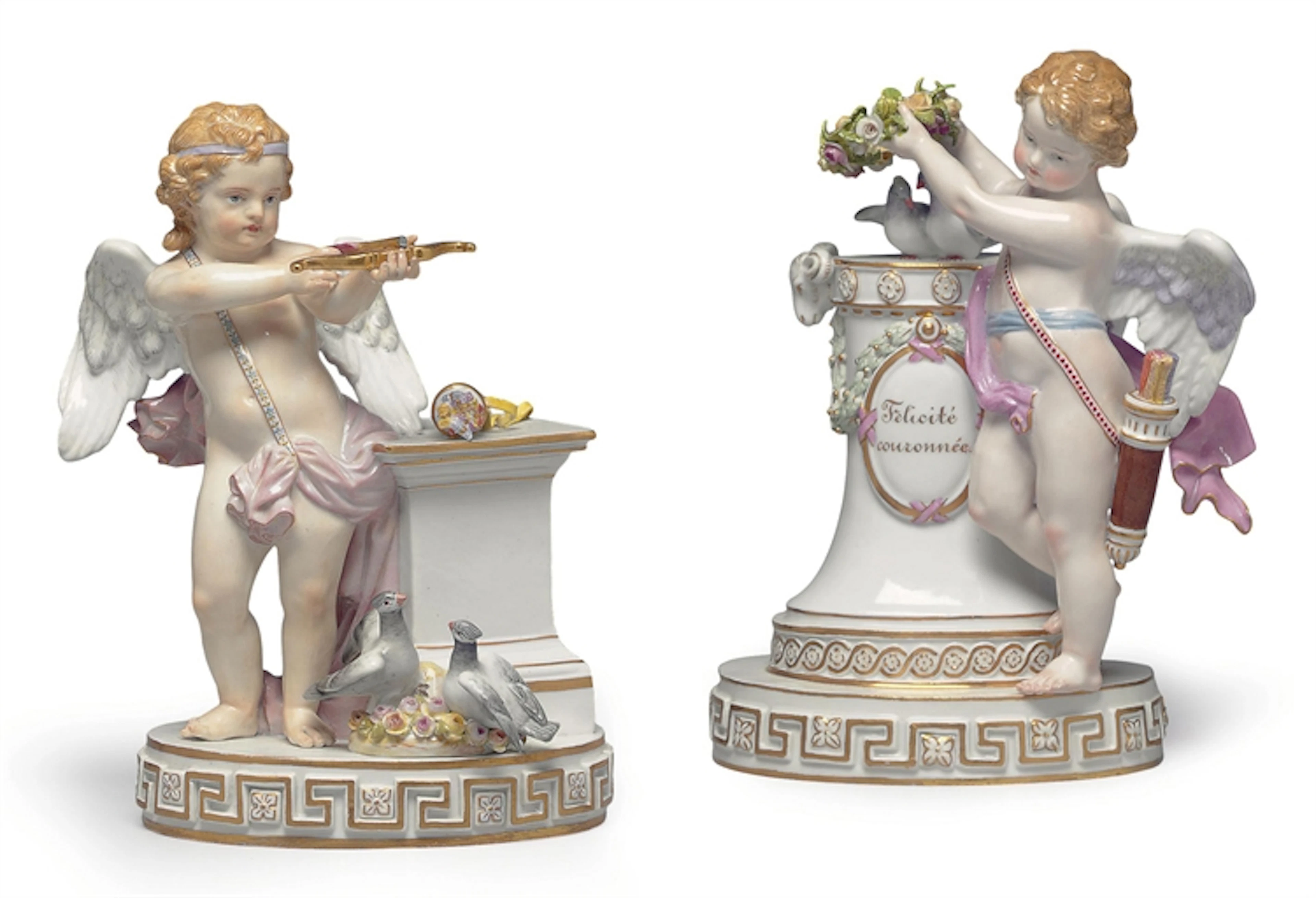 TWO MEISSEN PORCELAIN FIGURES OF A PUTTO