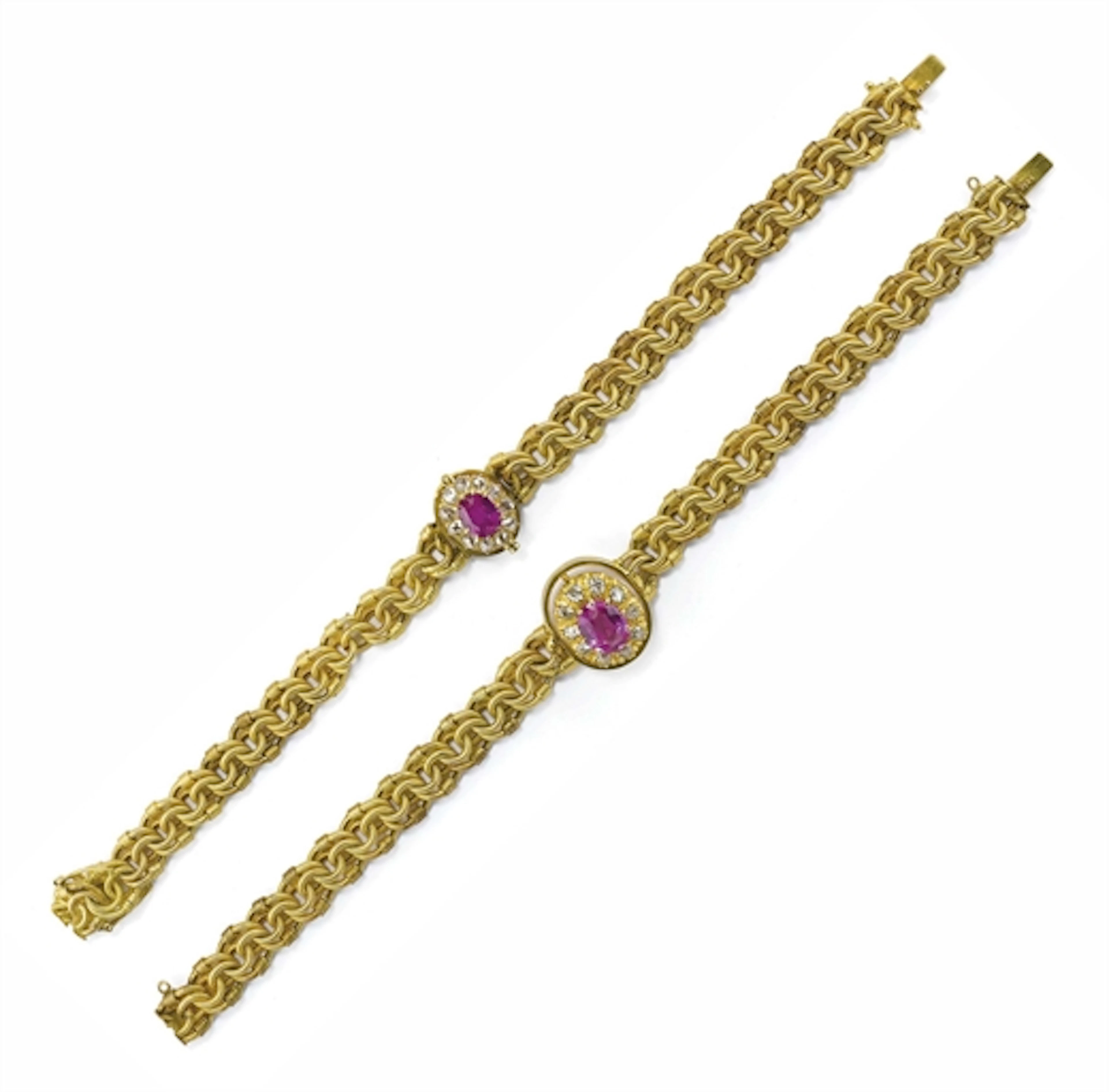 Due Antichi Bracciali Con Zaffiro Rosa, Zaffiro Rosa Sintetico E Diamanti