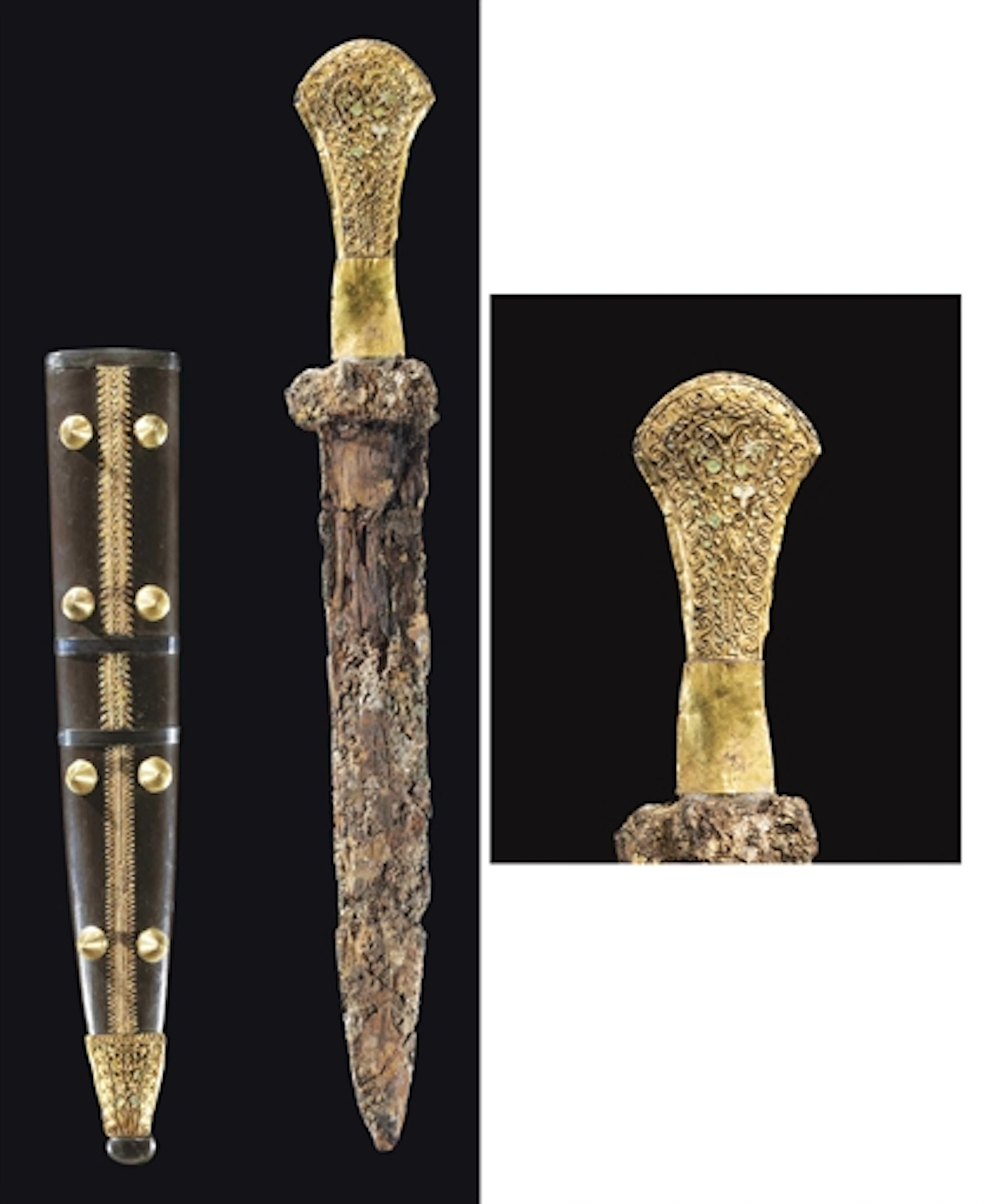 A GREEK GOLD, SILVER AND IRON DAGGER