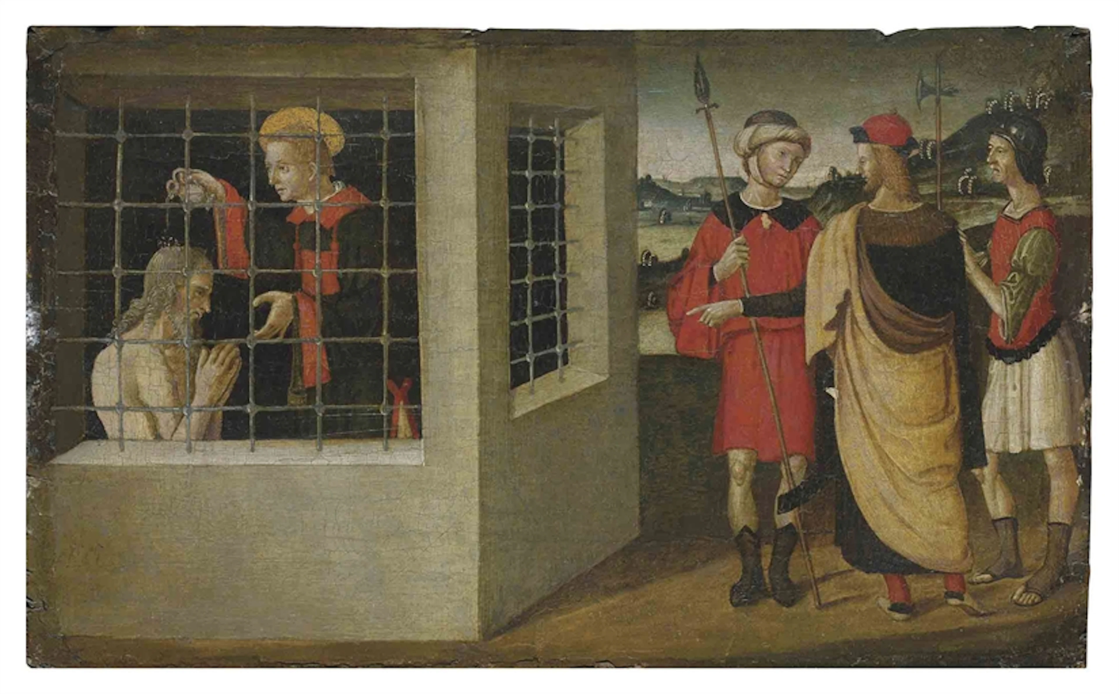 Saint Lawrence baptising the gaoler Hippolytus - a panel from a predella