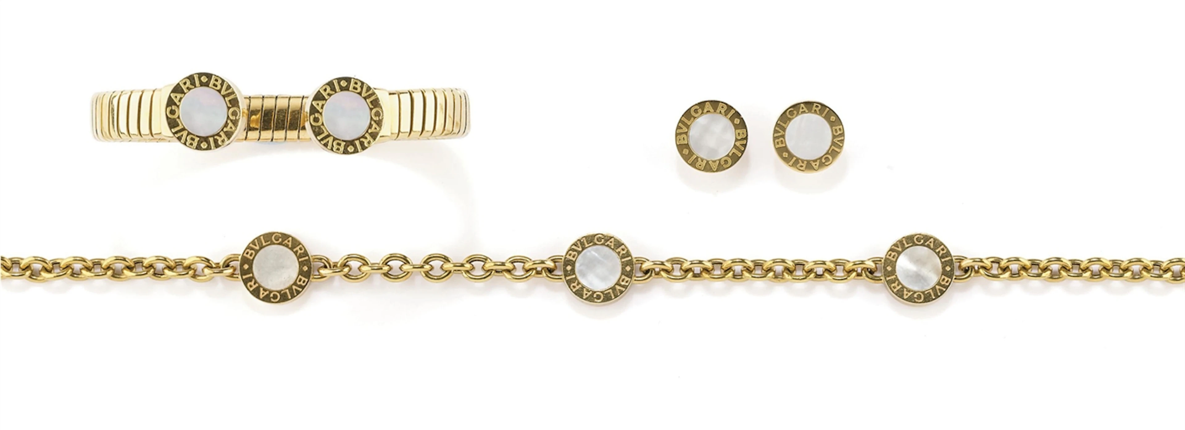 PARURE BVLGARI-BVLGARI IN ORO, ACCIAIO E MADREPERLA, FIRMATA BULGARI