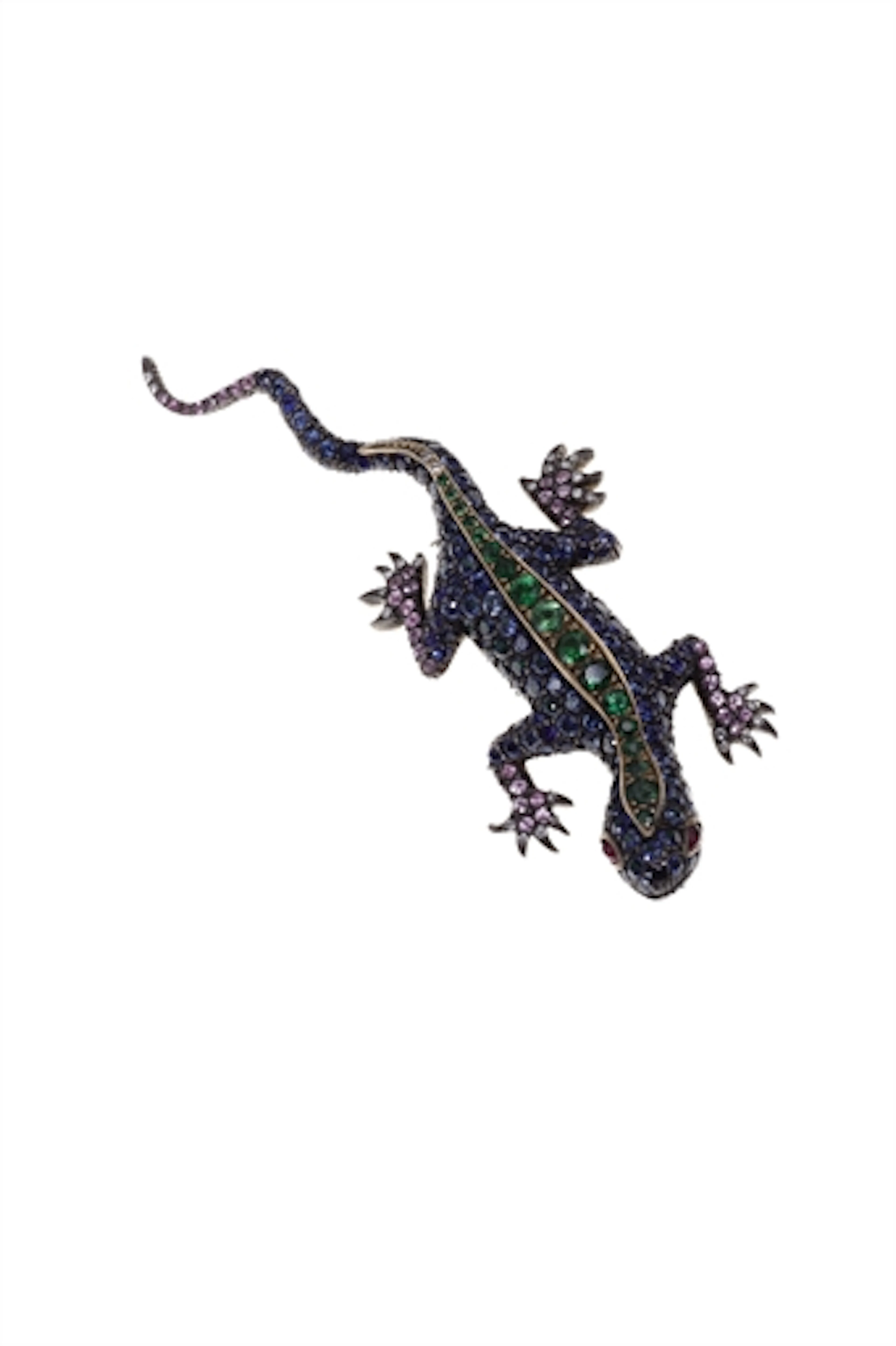 A MULTI-GEM, SILVER AND 18K GOLD LIZARD BROOCH