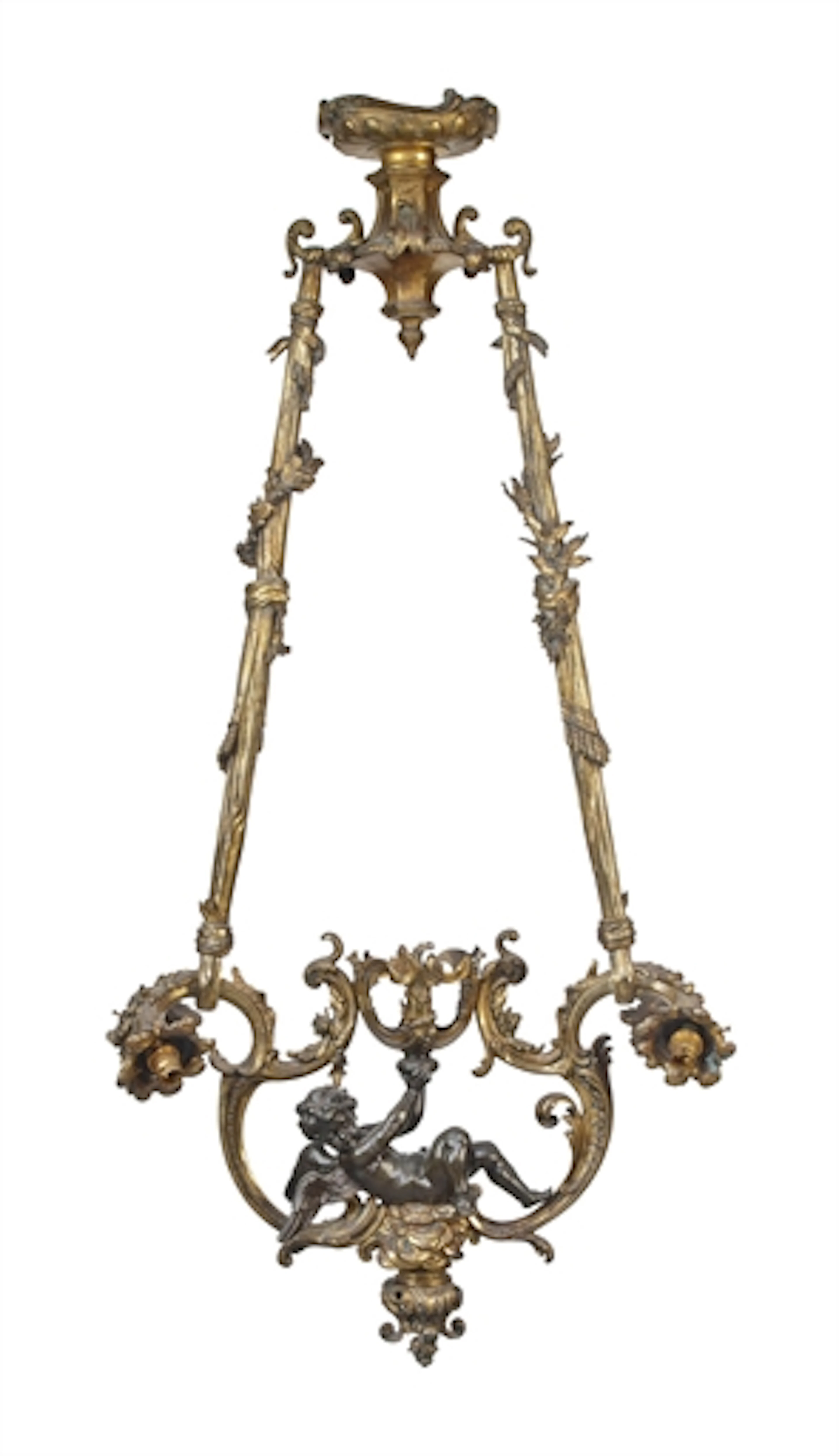 A FRENCH GILT AND PATINATED BRONZE CHANDELIER