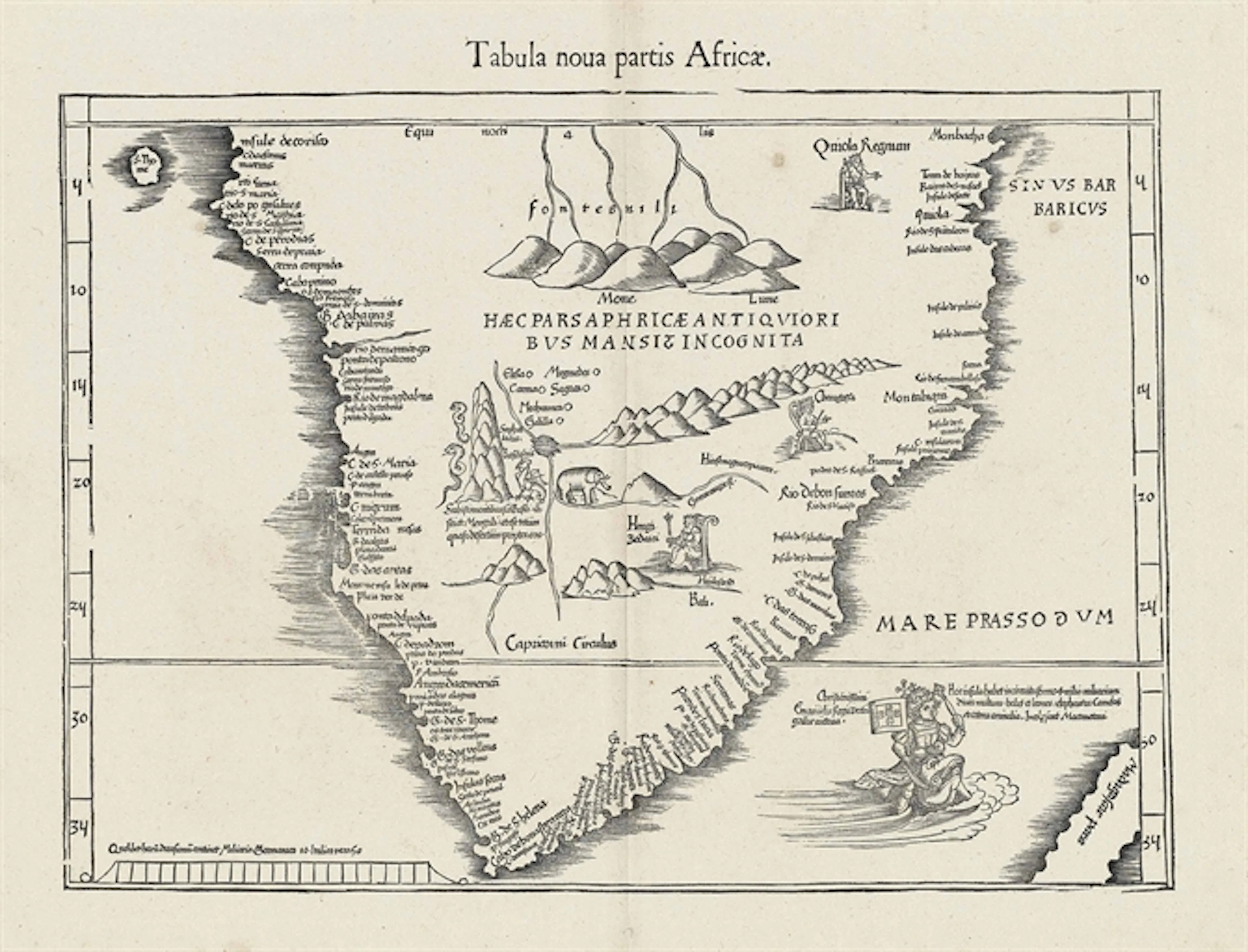 WALDSEEMÜLLER, Martin (1470-1518) -- FRIES, Lorenz (1508-1555). Tabula nova partis Africae. [?Strassburg: 1525]. Double-page woodcut map, 416 x 539mm.