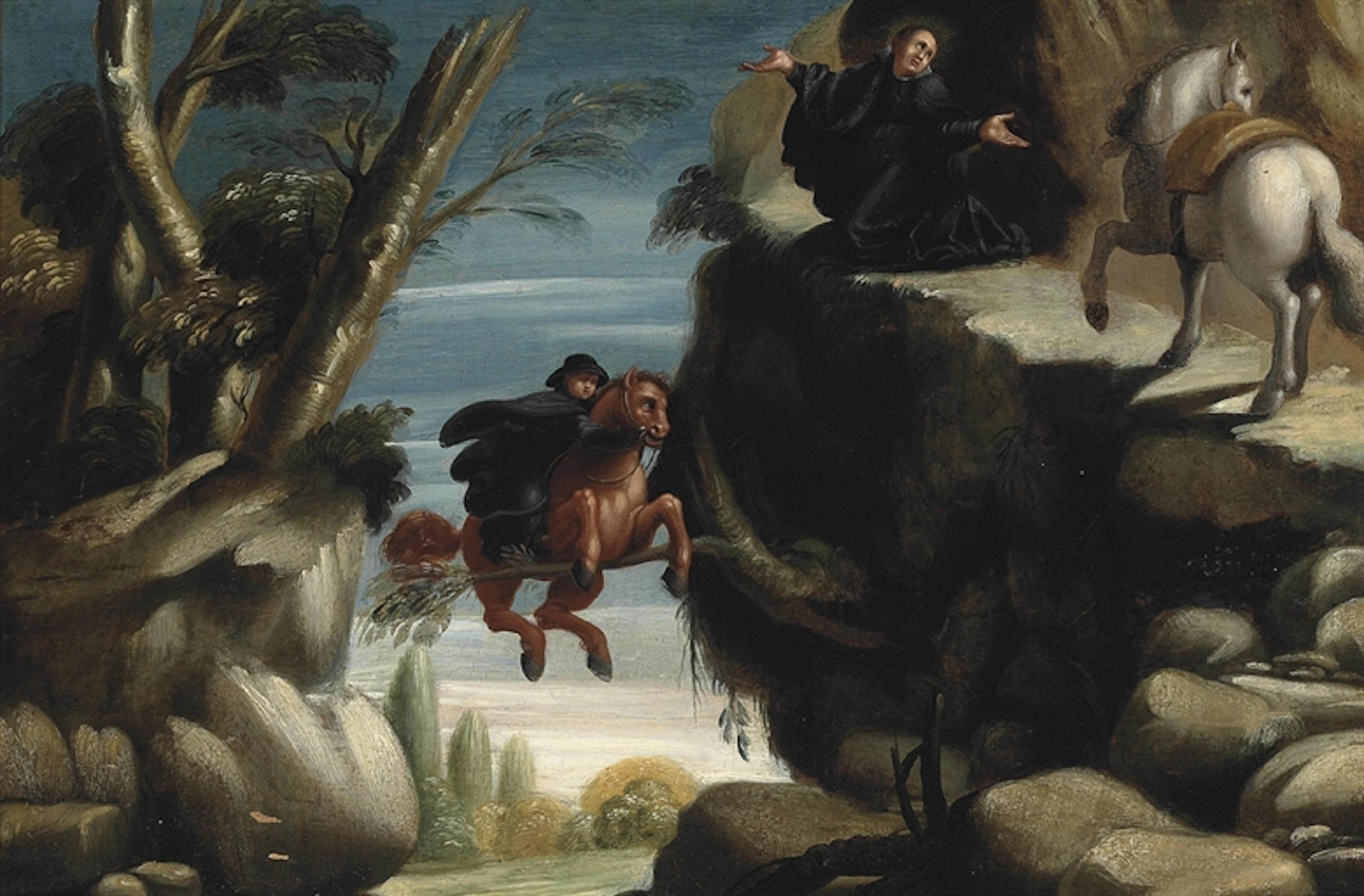 Saint Nicholas interceding and saving a rider and his horse from falling into a precipice