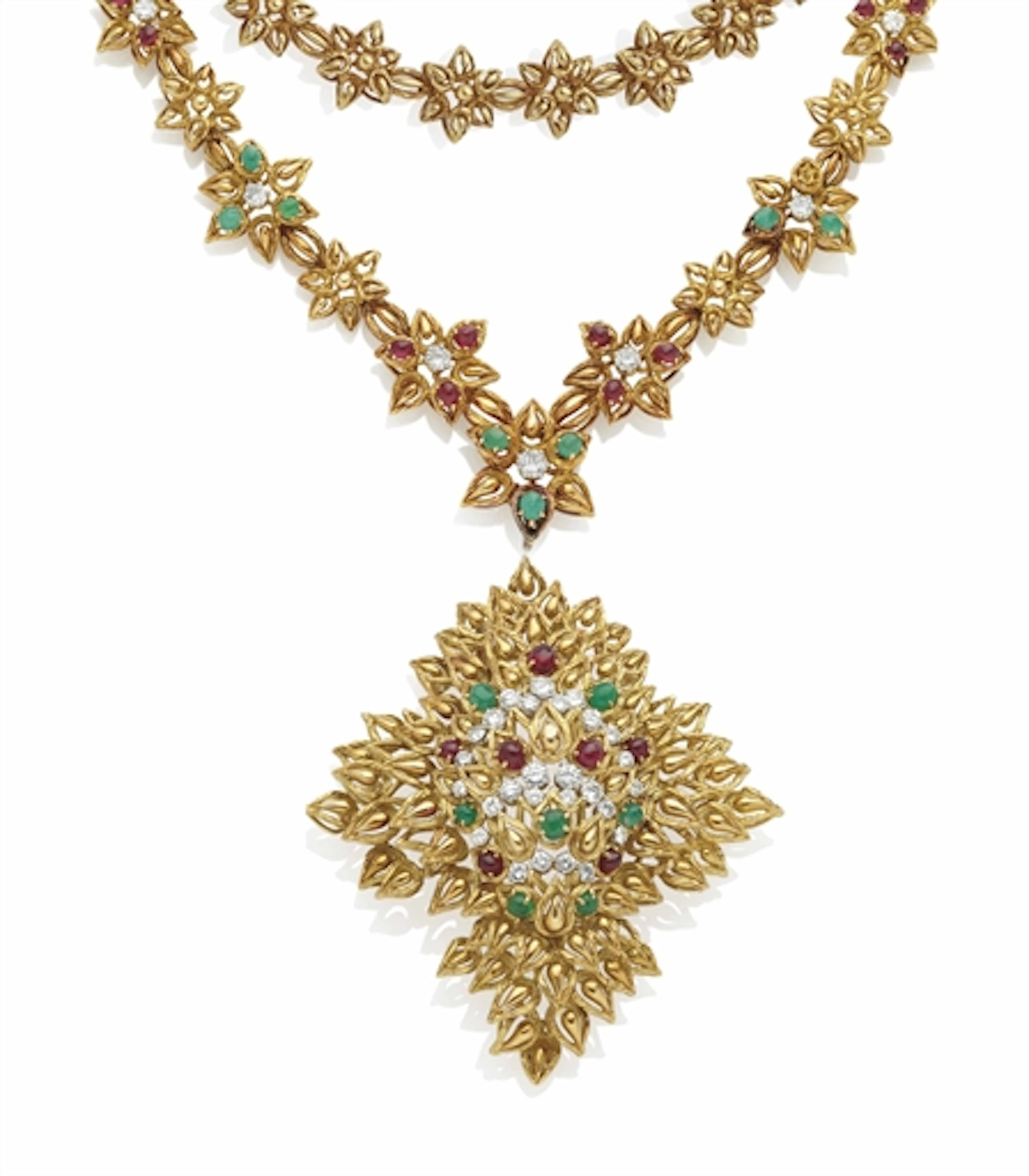Sautoir Emeraudes, Rubis Et Diamants